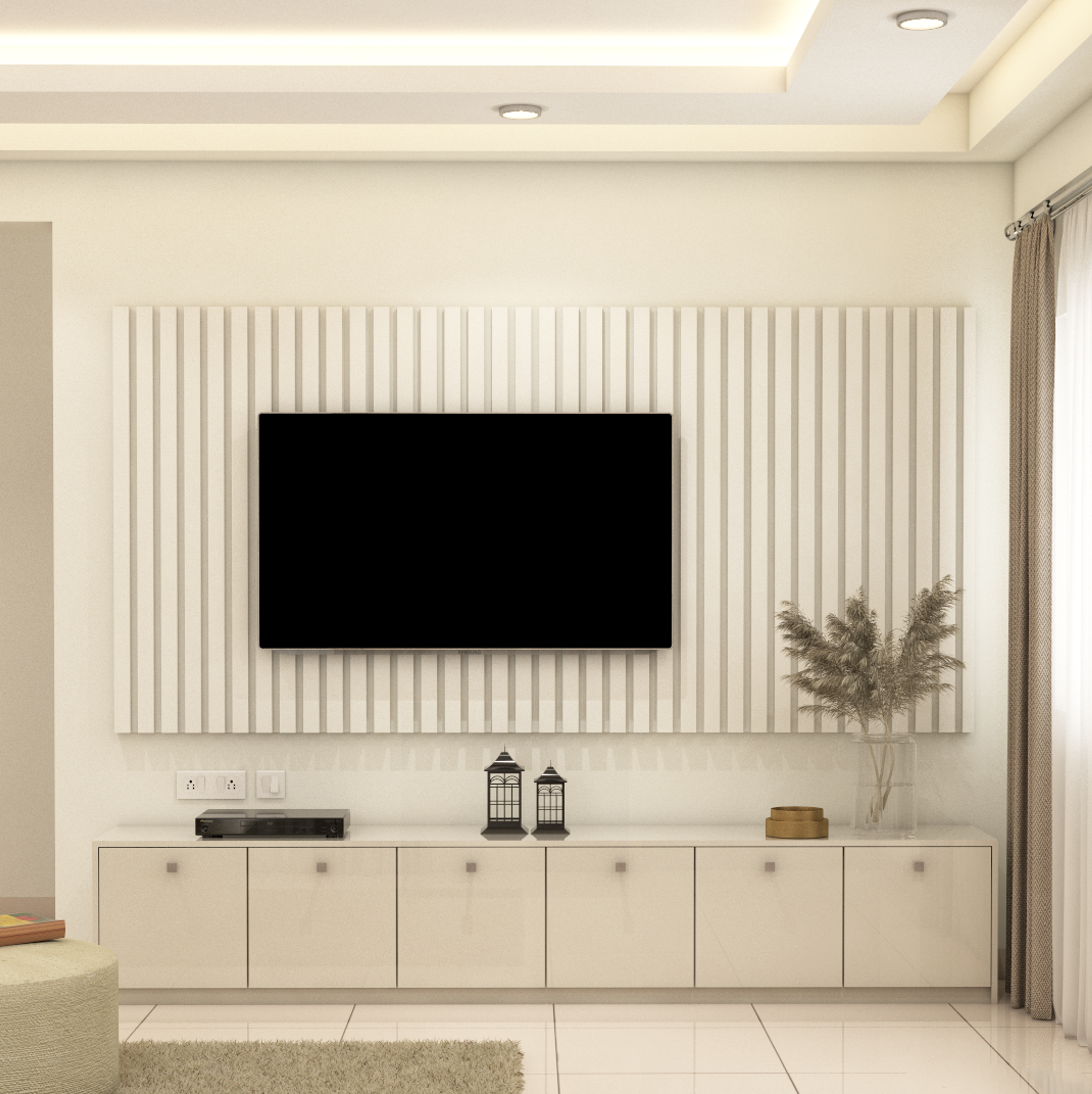 All-White Compact TV Unit - Livspace