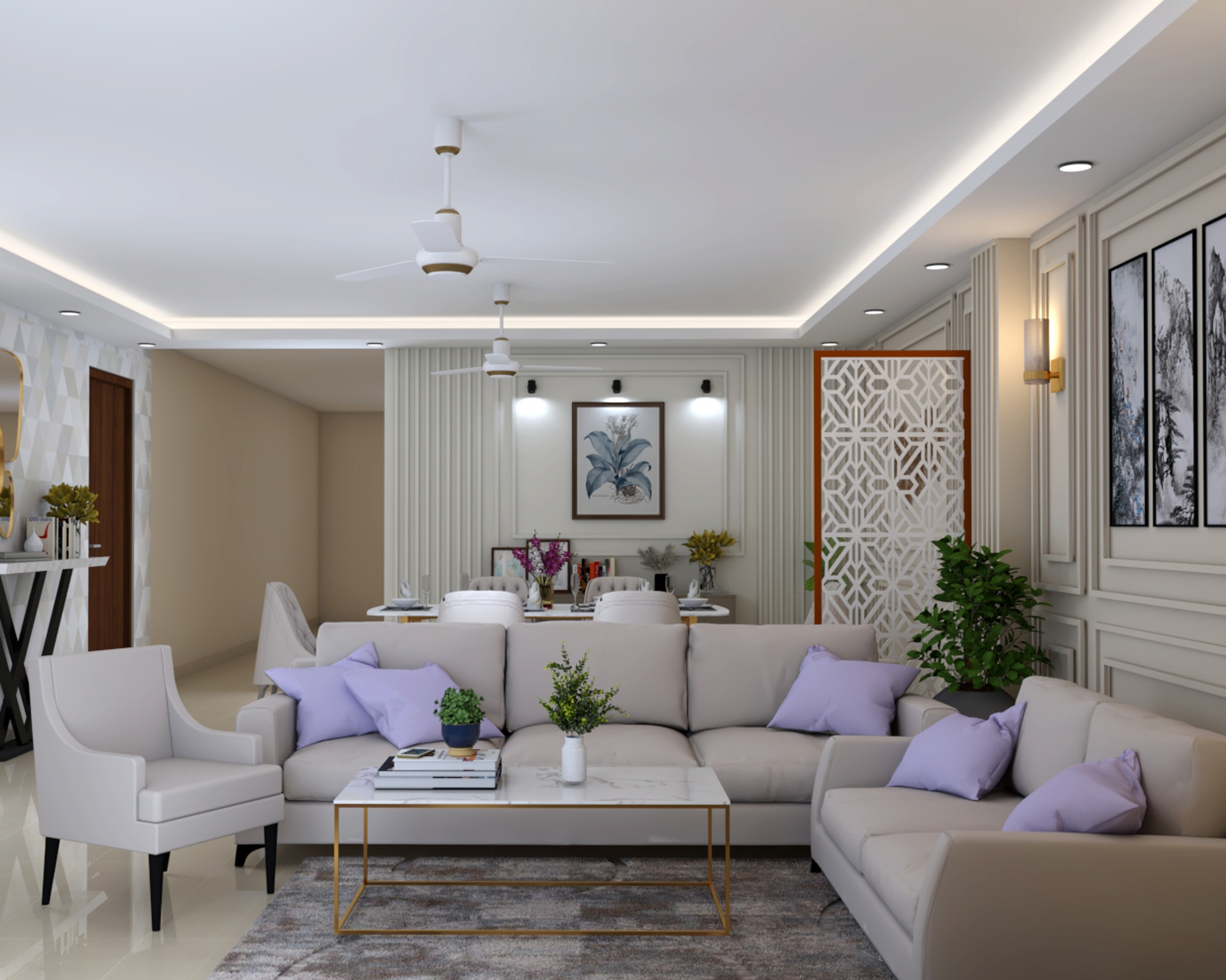 Contemporary Spacious Living Room Design With Pastel Interiors