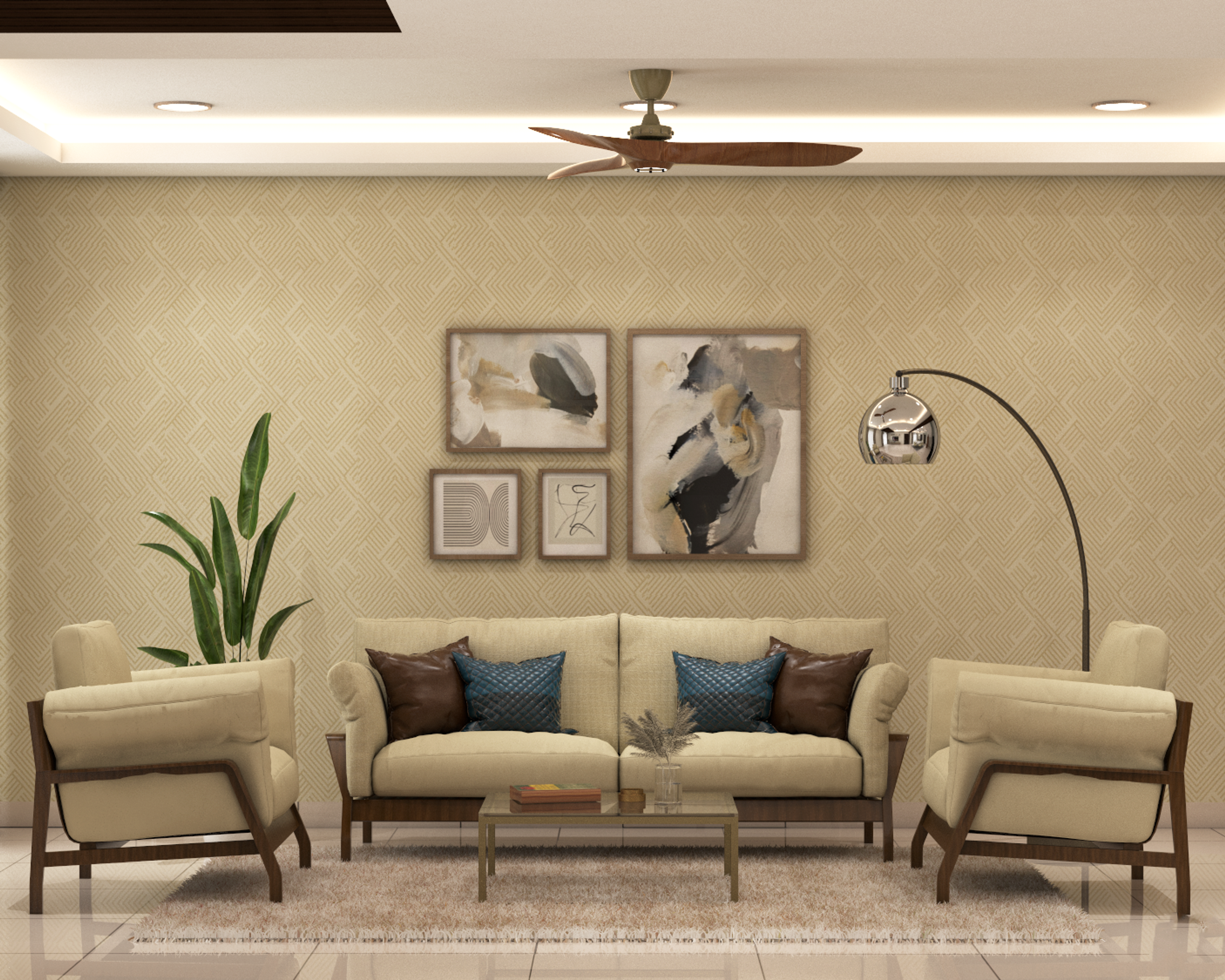Contemporary Living Room Design With Beige Sofa Set