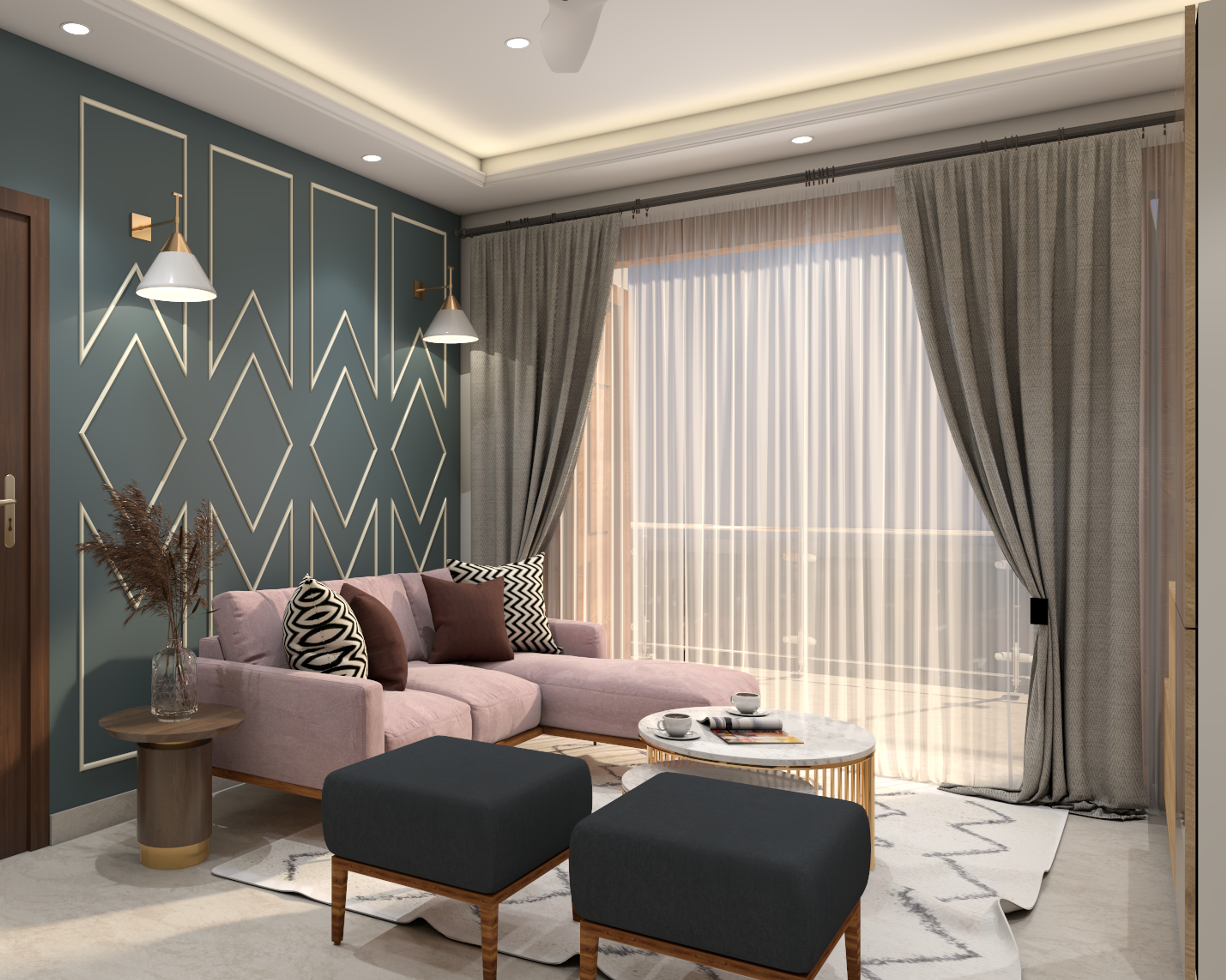 Modern Living Room Design With Unique Wallpaper