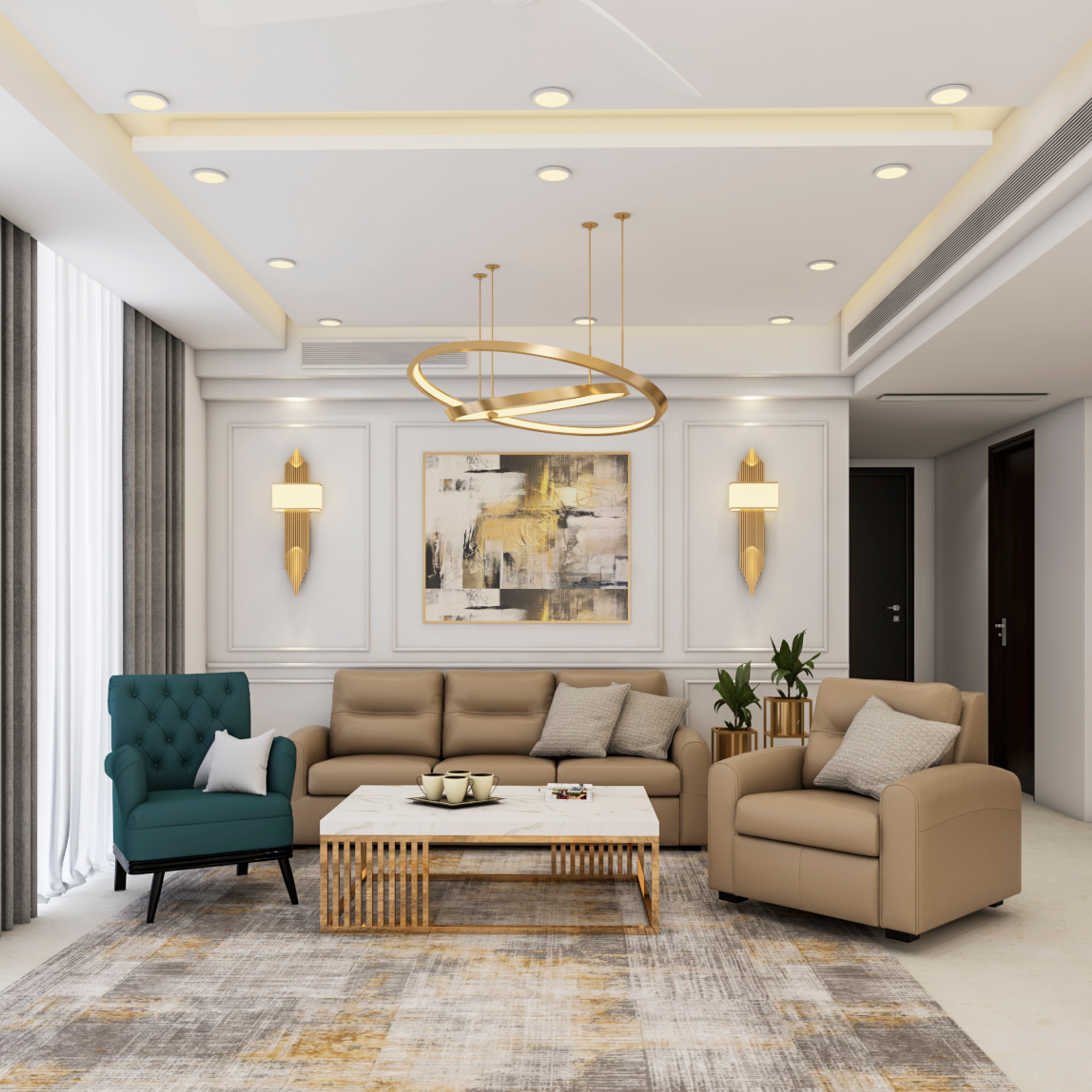 Spacious Living Room Design With Luxurious Art Decor