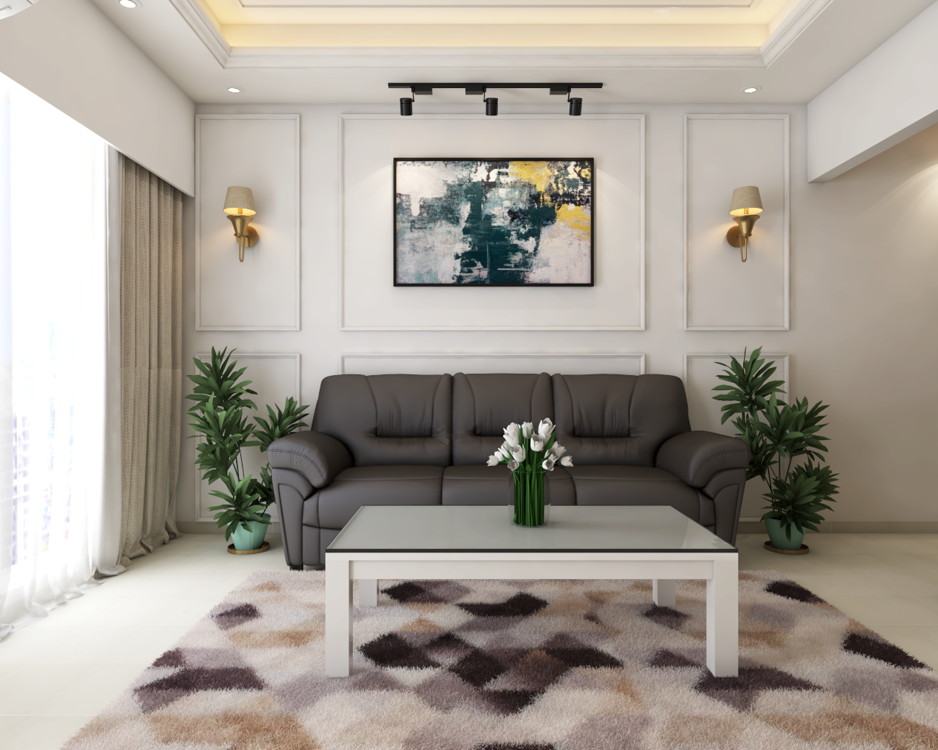 Modern Spacious Living Room Design With Neutral Interiors