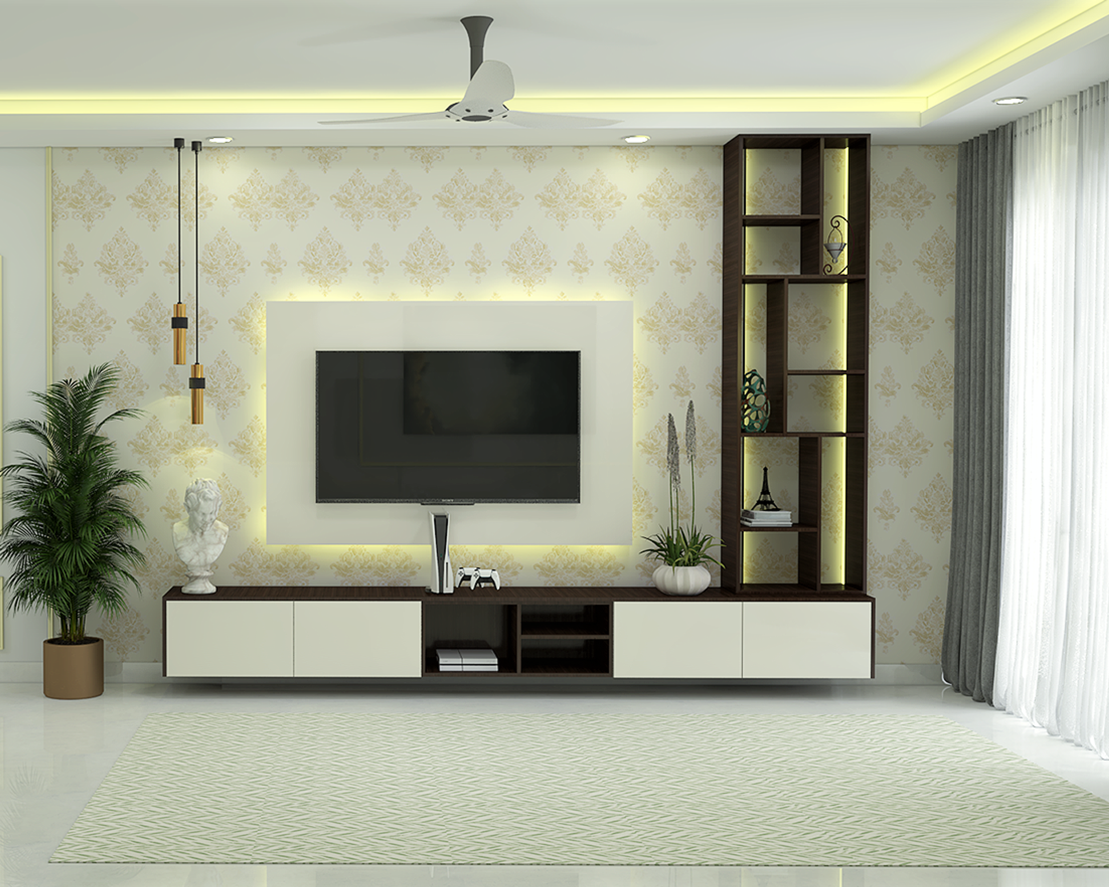 Huge Living Room Design With Modern Interiors And A TV Unit