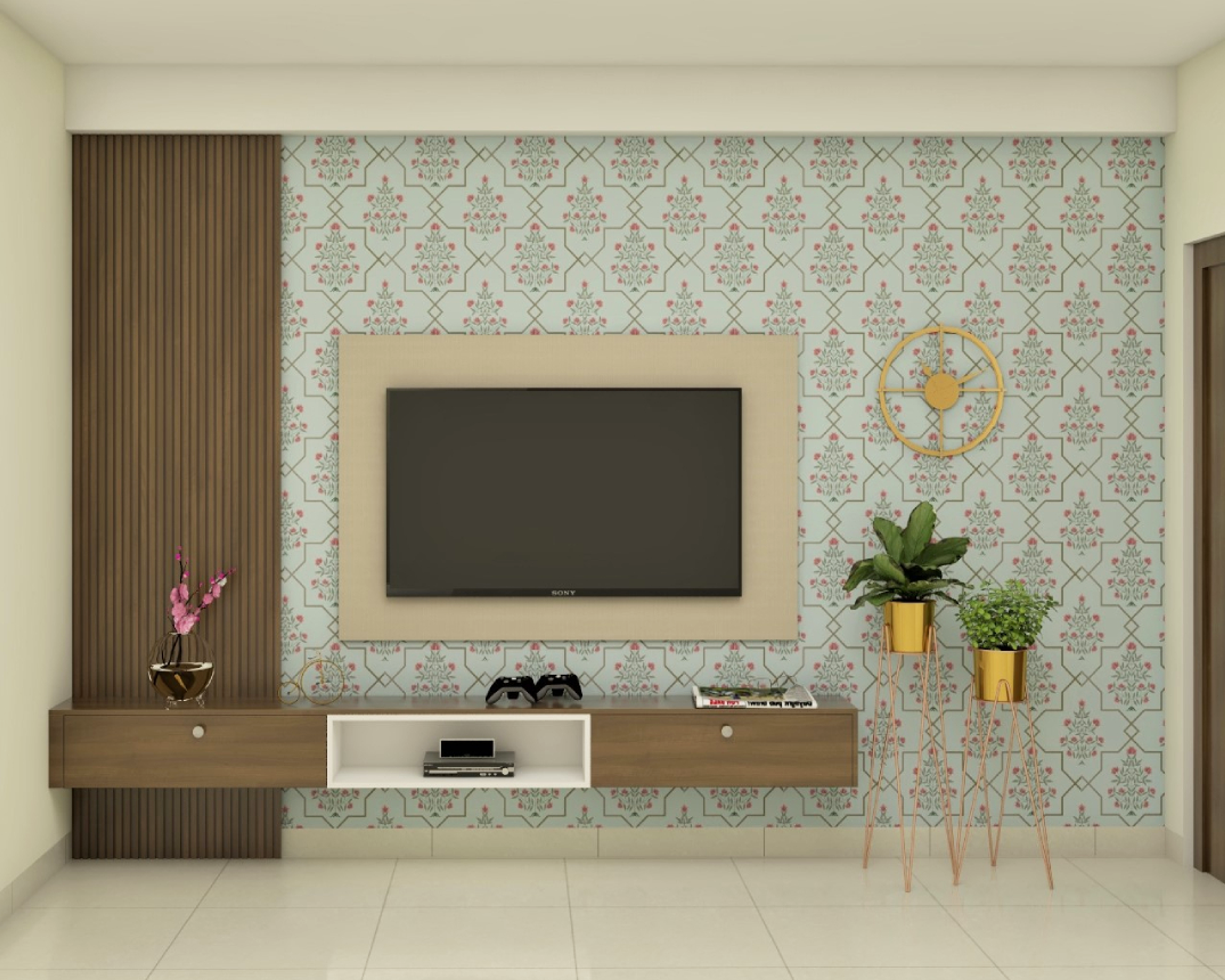 Contemporary TV Unit Design With White Open Unit