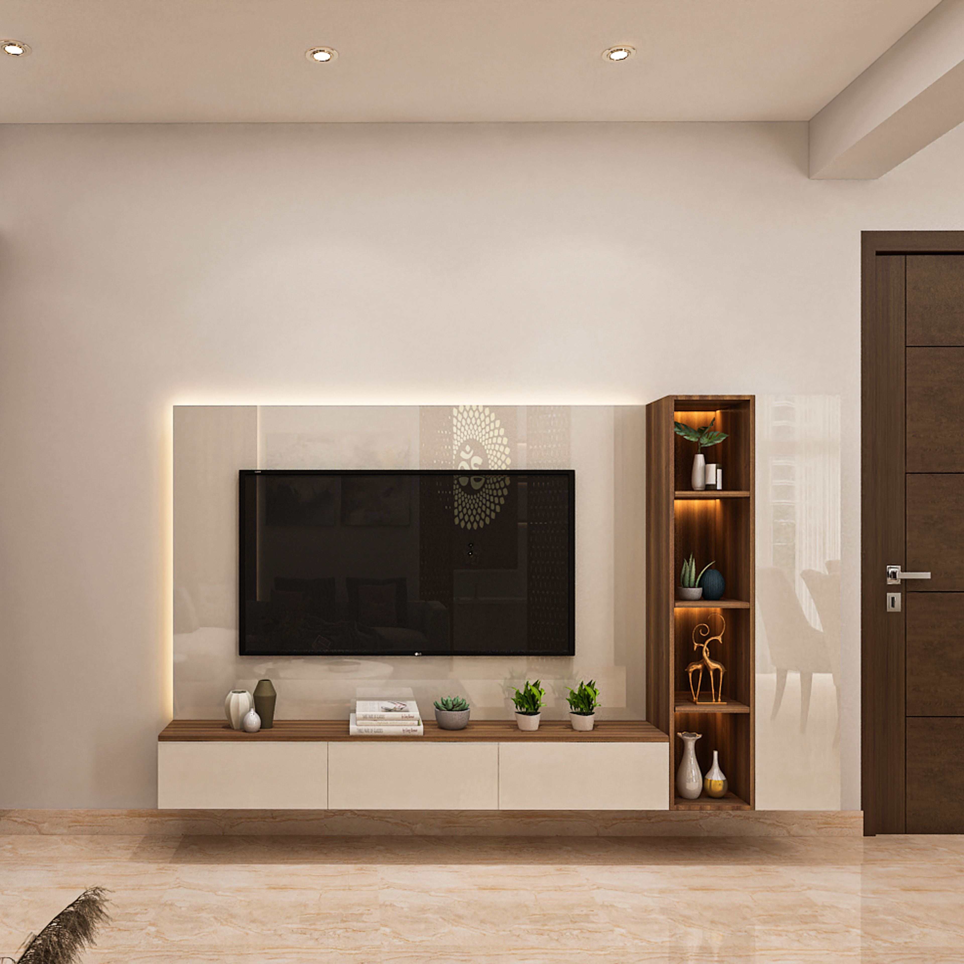 Brick Patterned Living Room Design - Livspace