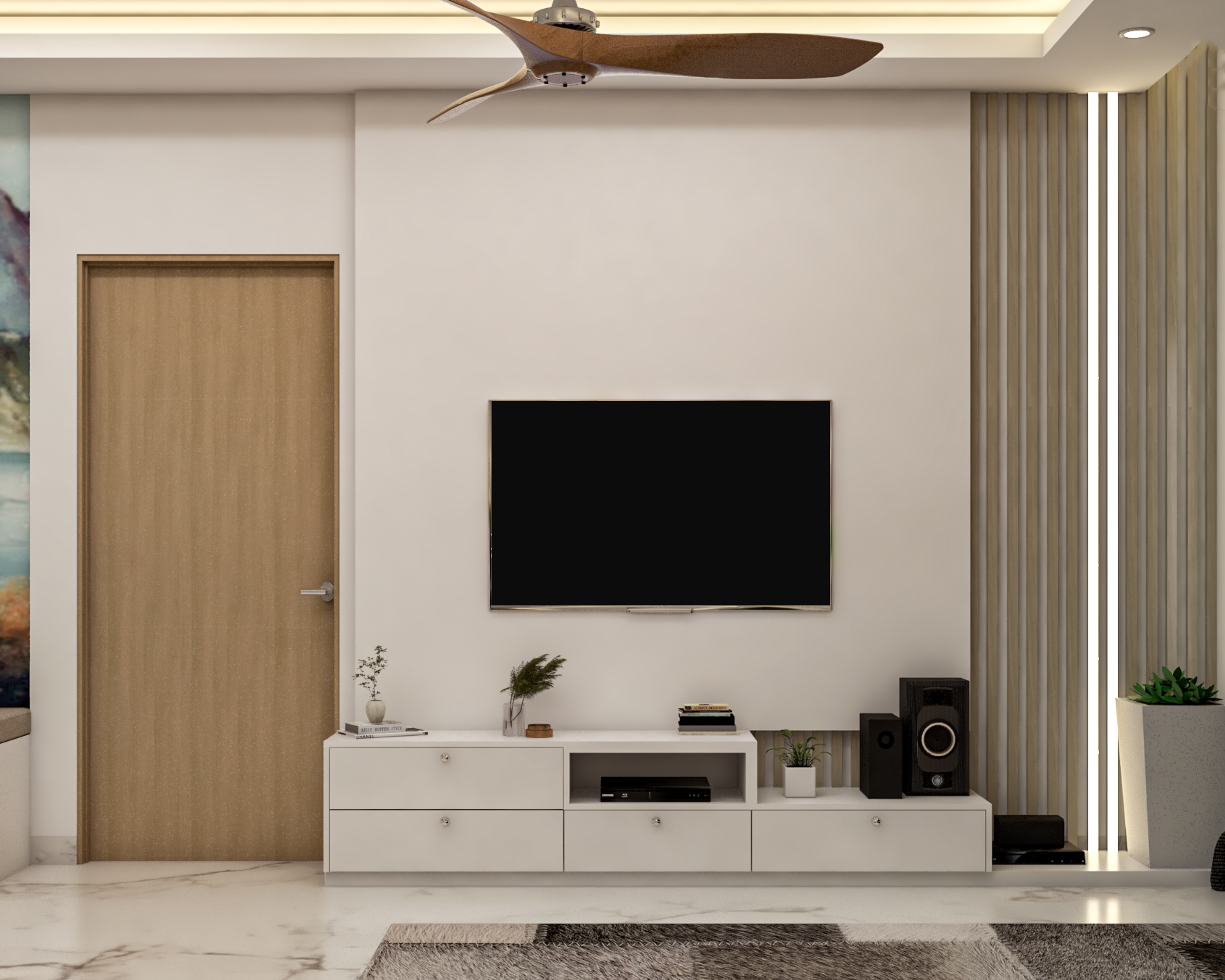 Modern Compact Living Room Design With TV Unit