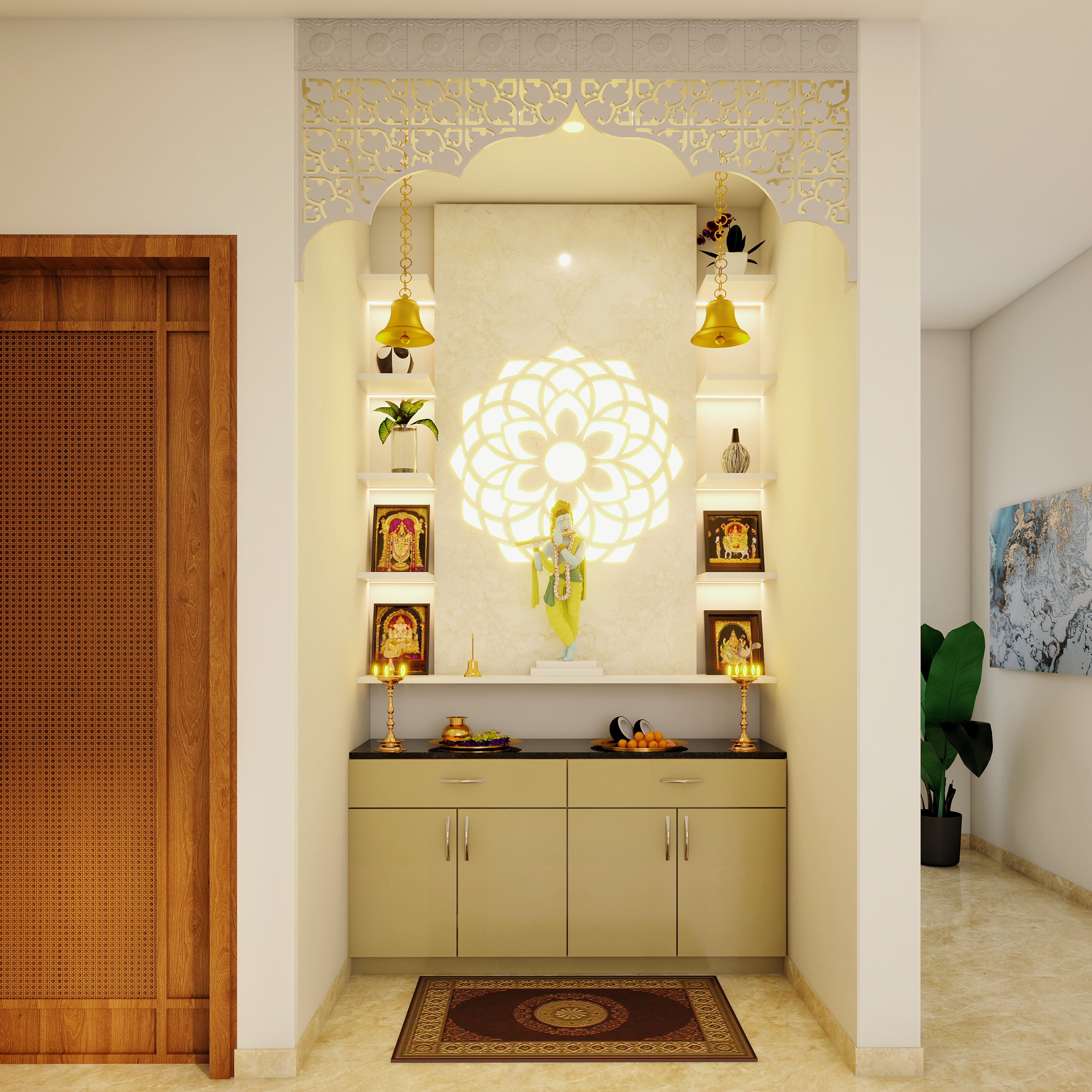 Modern Spacious Pooja Room Design Ideas