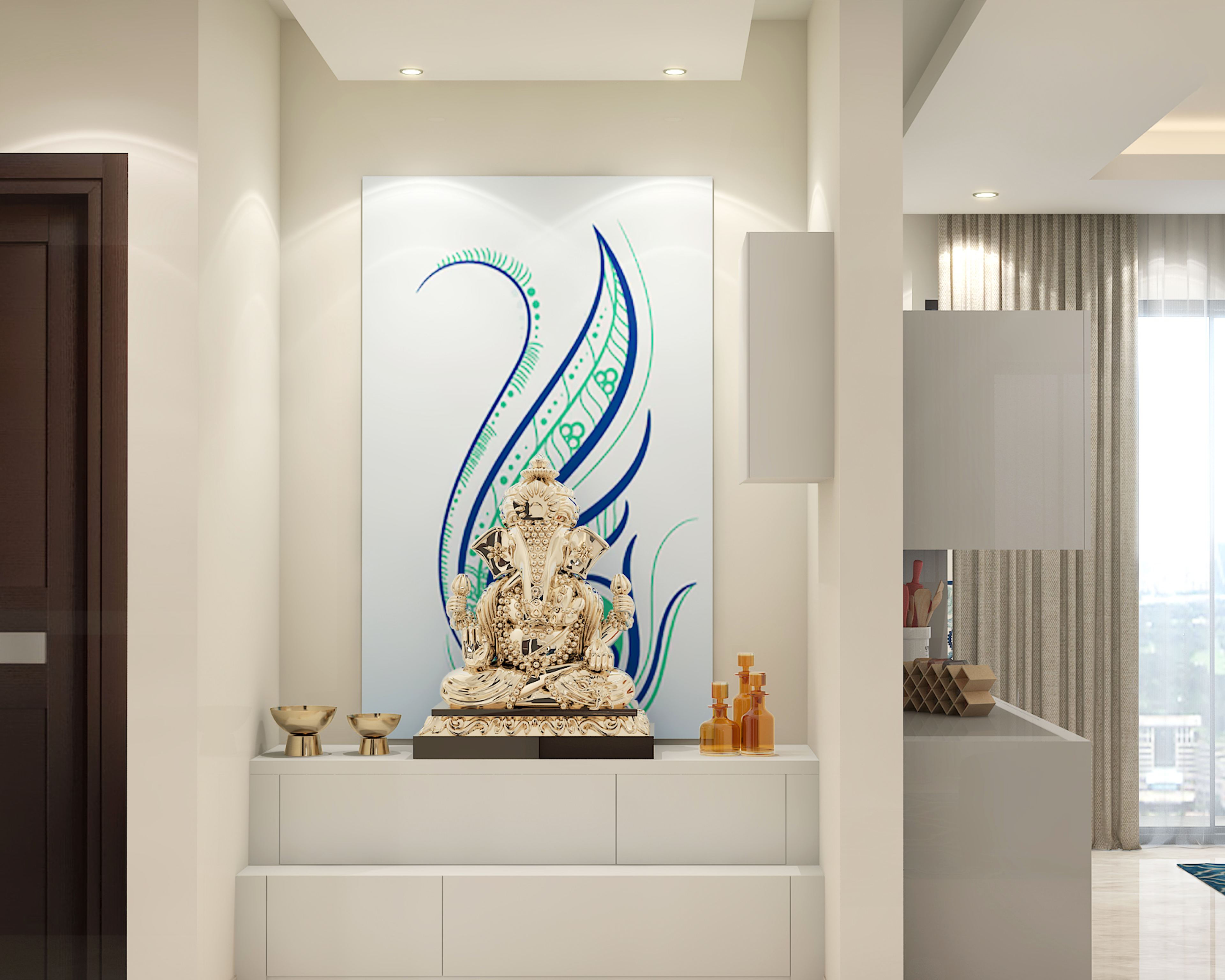 Modern Compact Pooja Room Design