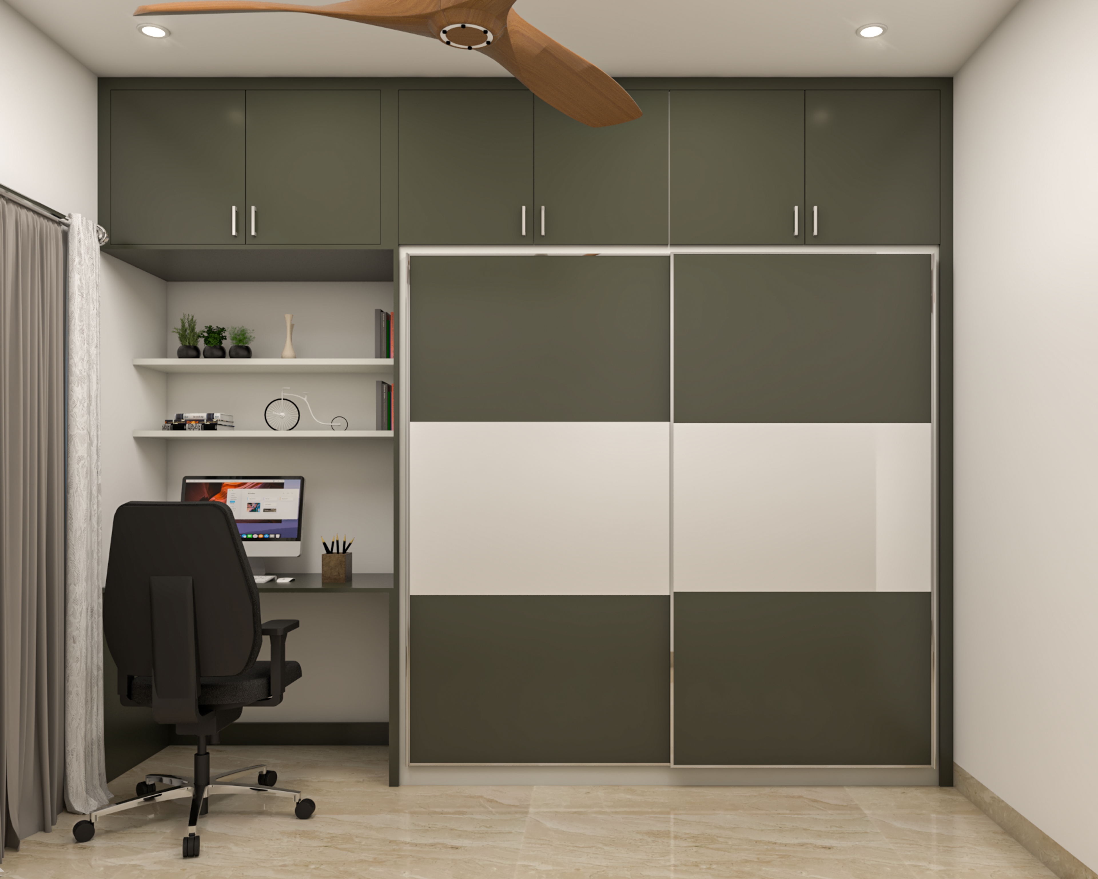 Contemporary Spacious Olive Green Wardrobe Design With Sliding Doors