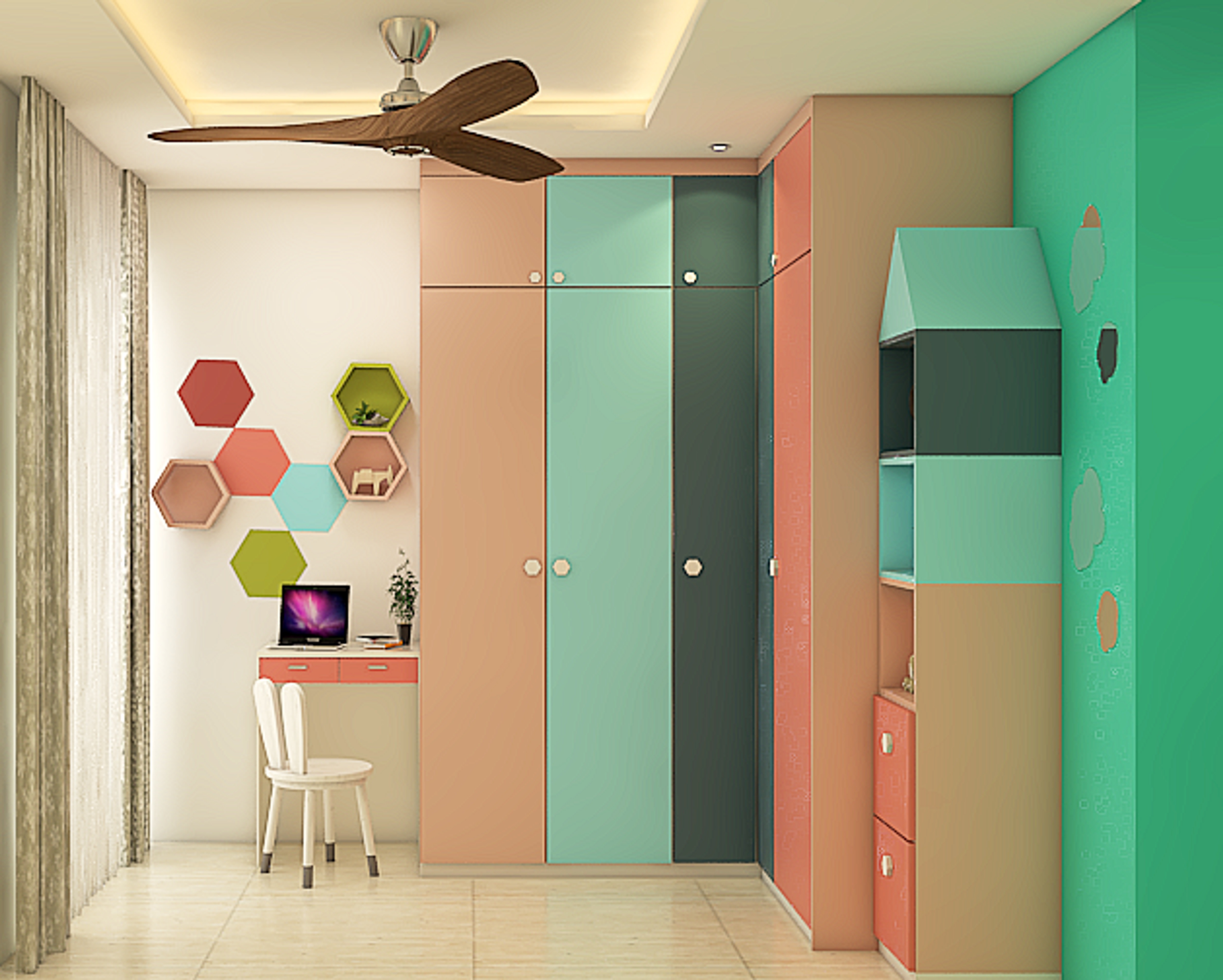 Modern Colourful Wardrobe Design With Side Storage