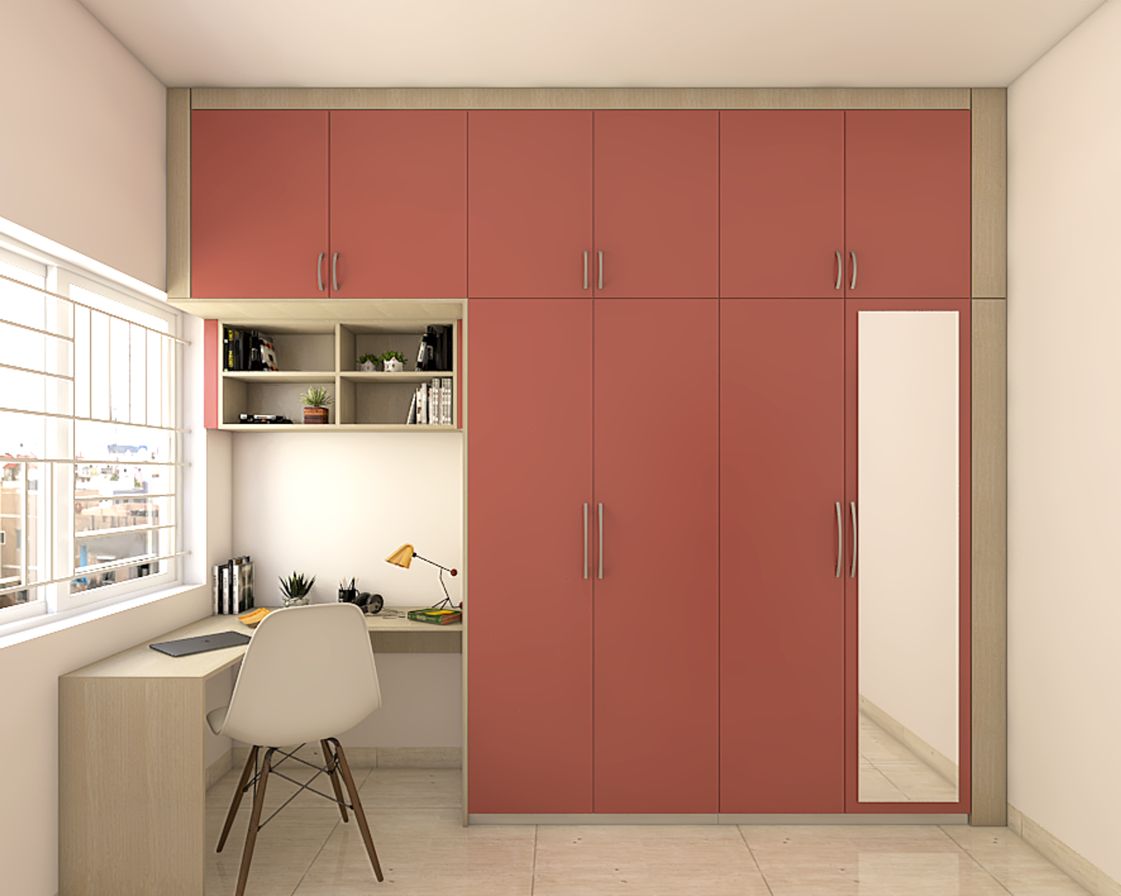 Shabby Chic Spacious Wardrobe Design With Study Table