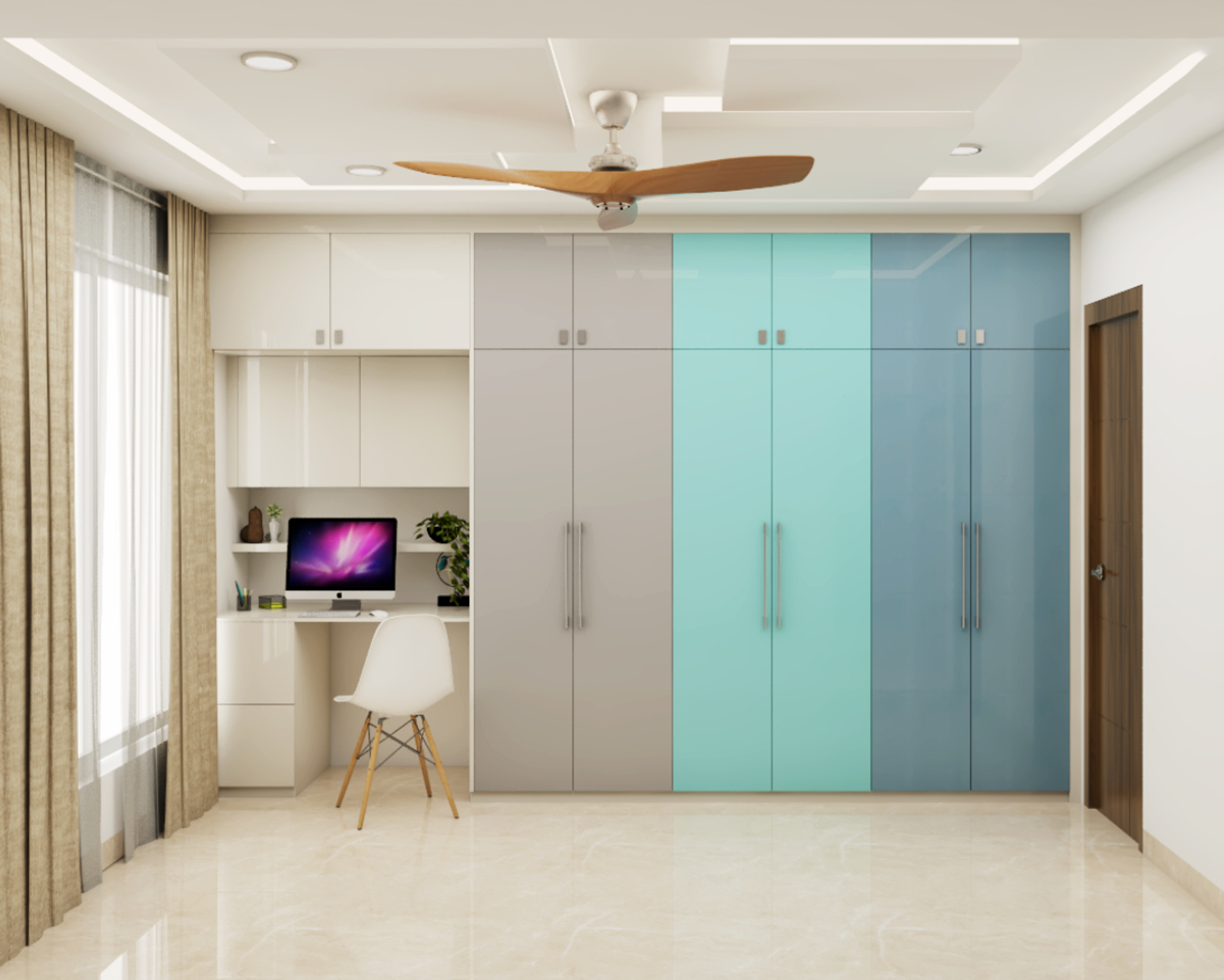 Modern Wardrobe Design With Study Desk