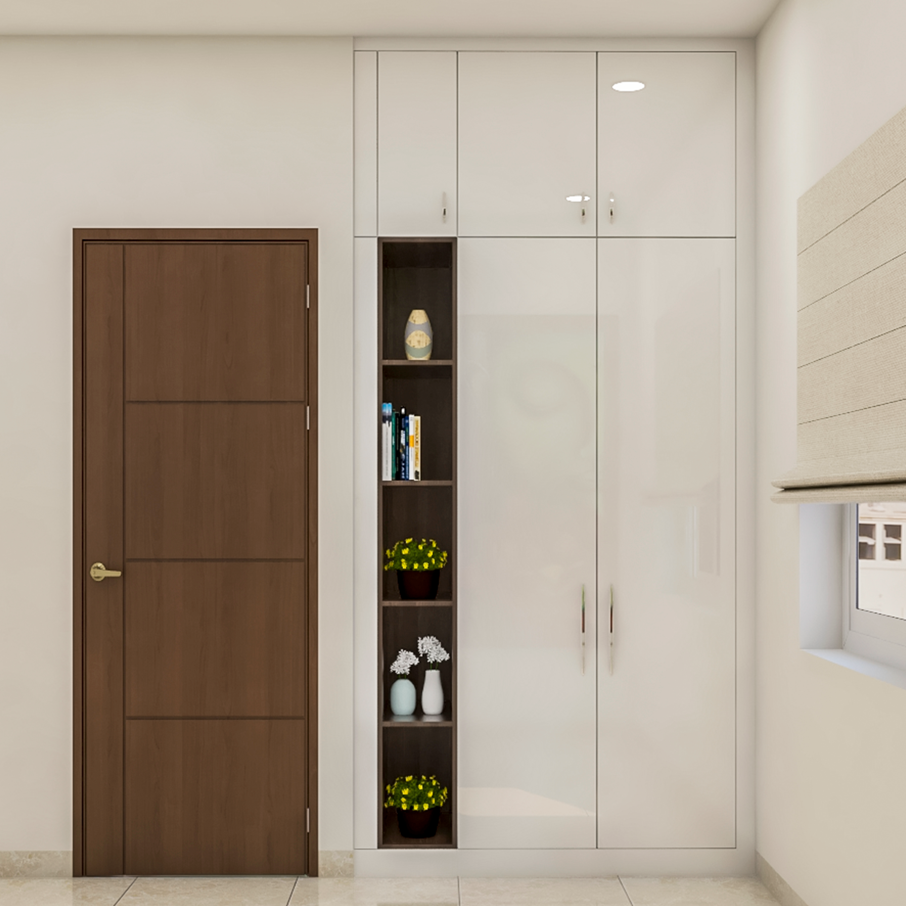 White Contemporary Wardrobe Design With A Glossy Finish