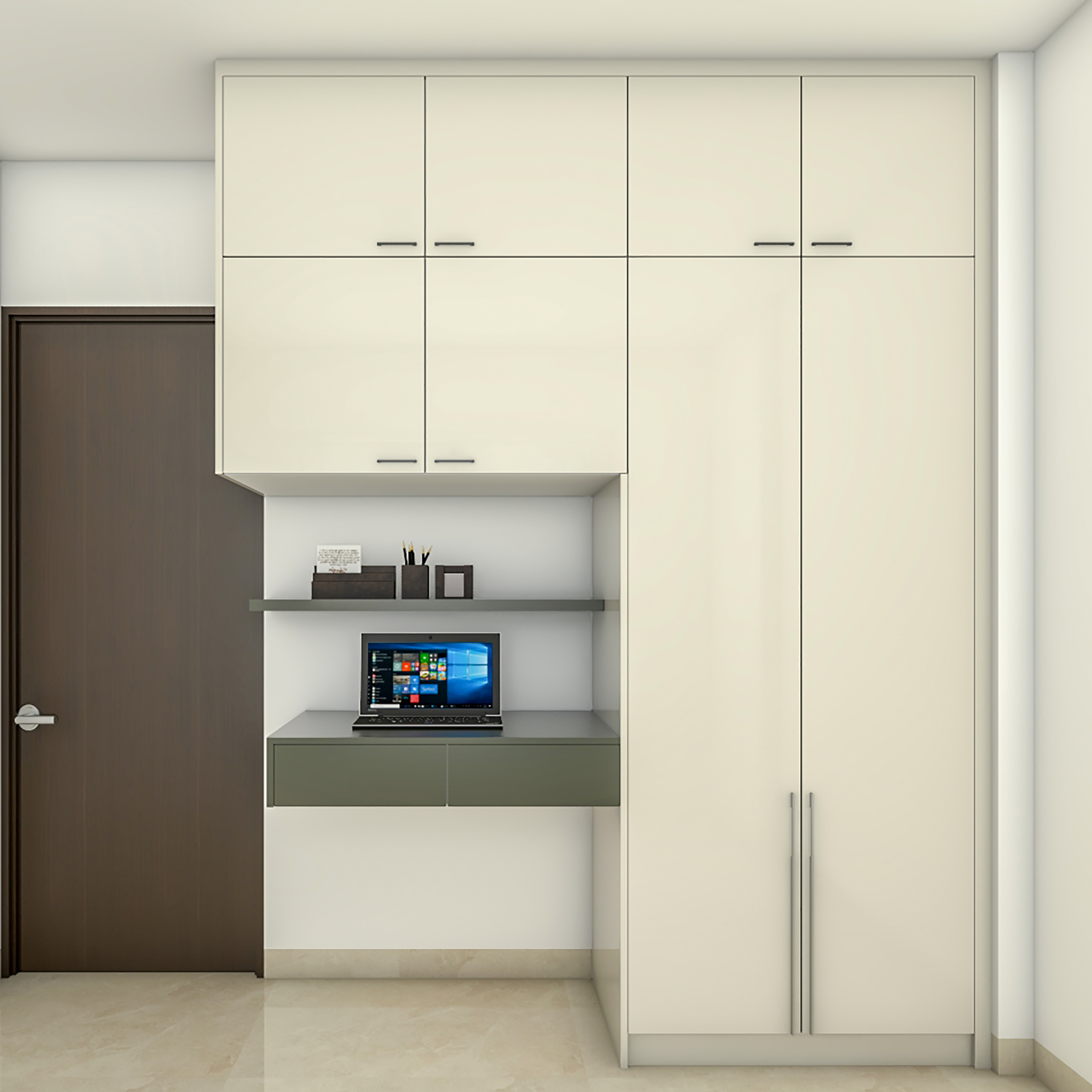 Contemporary Compact White Wardrobe Design With Glossy Finish