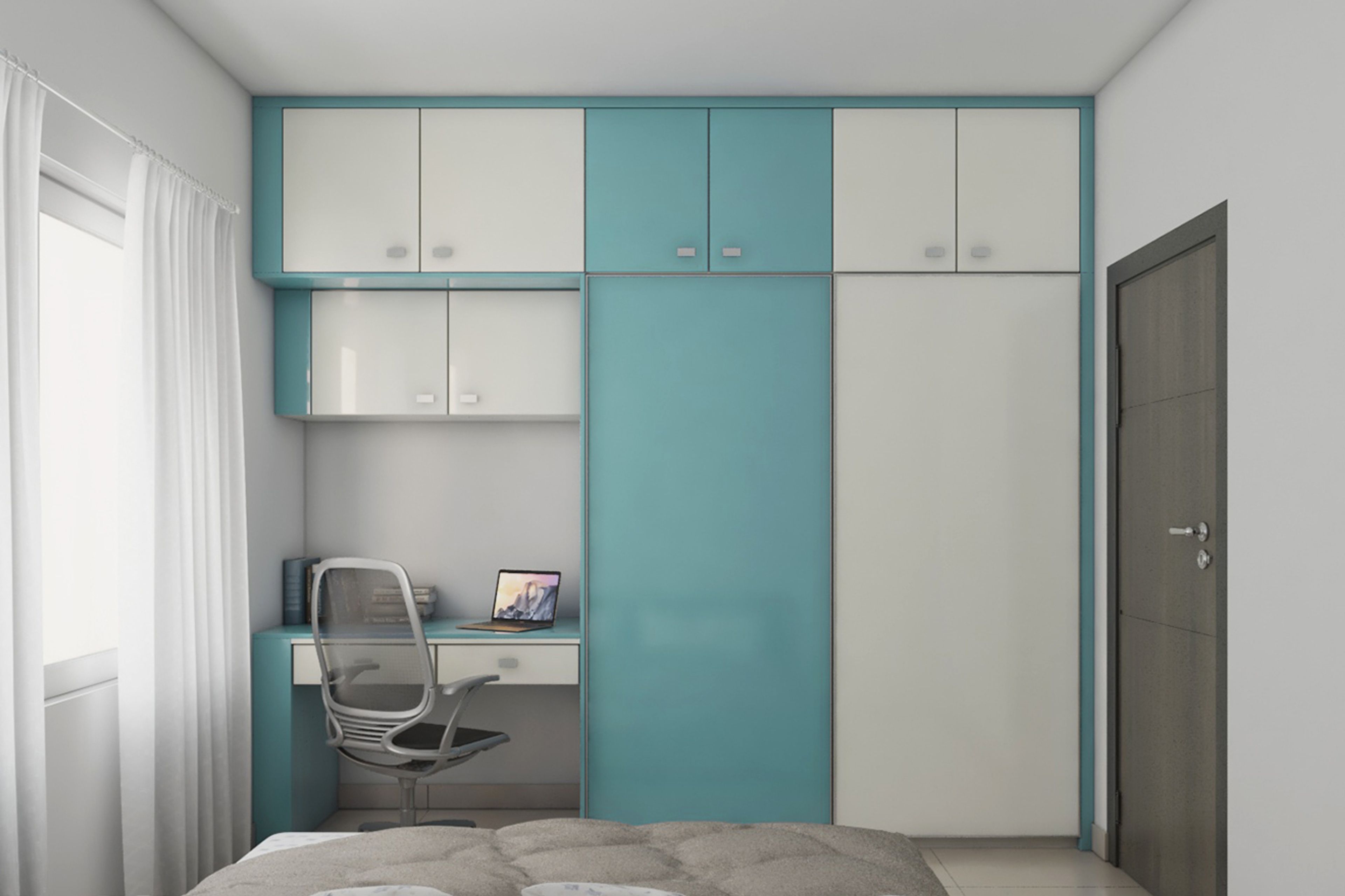 Contemporary Spacious Wardrobe Design With White And Blue Laminates