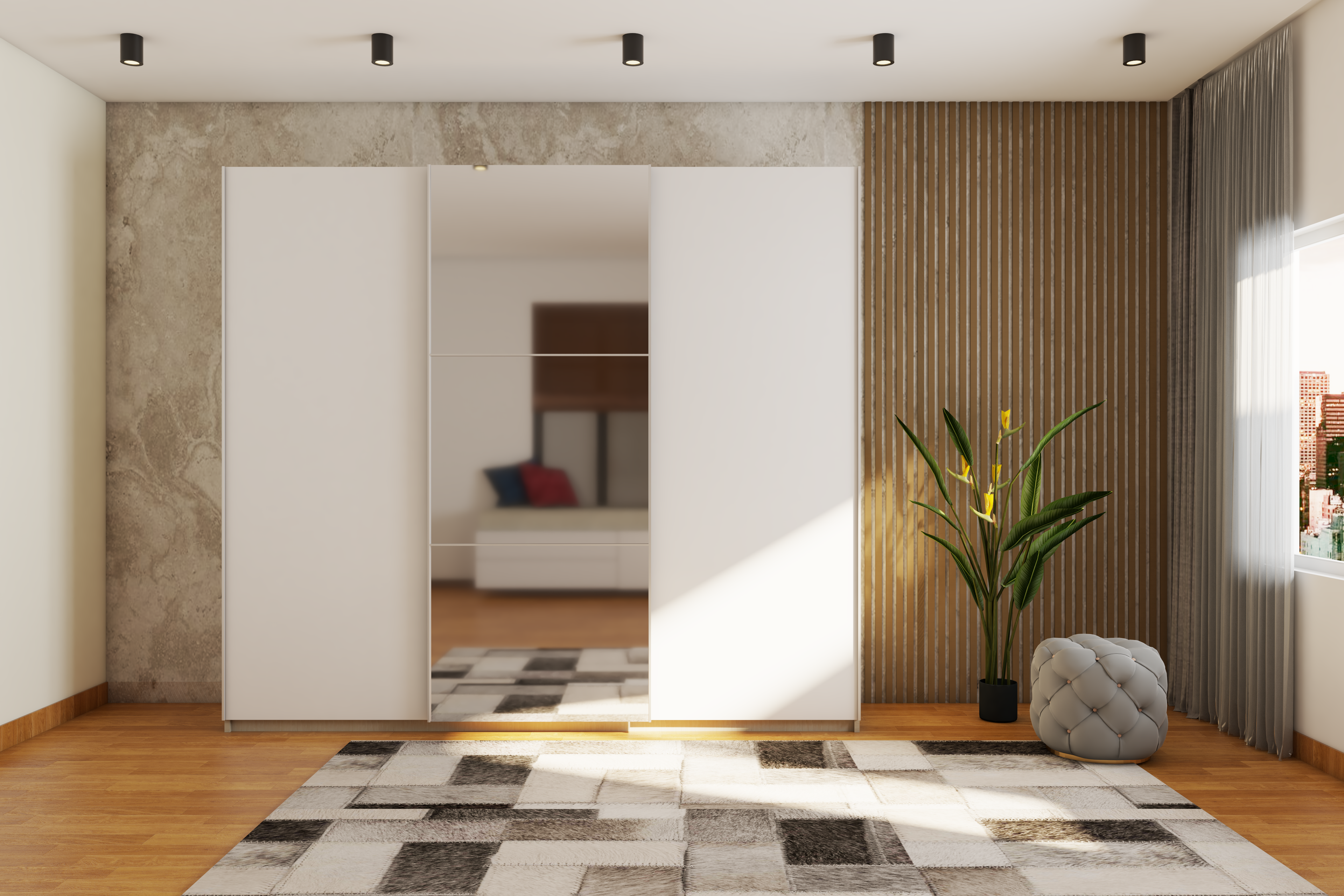 Premium Sliding Wardrobe Design With White Shutters