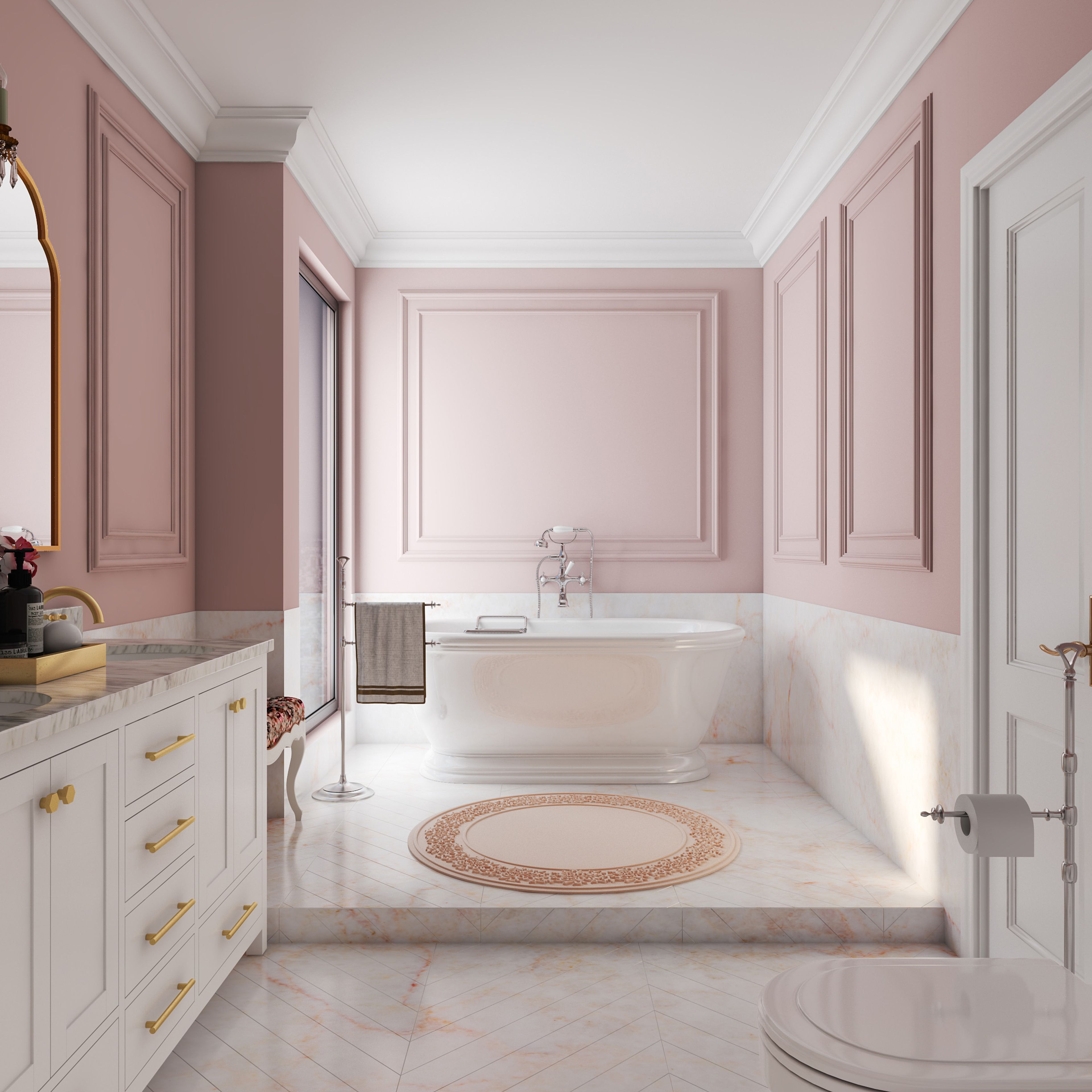 Marble Light-Pink Bathroom Tile Design