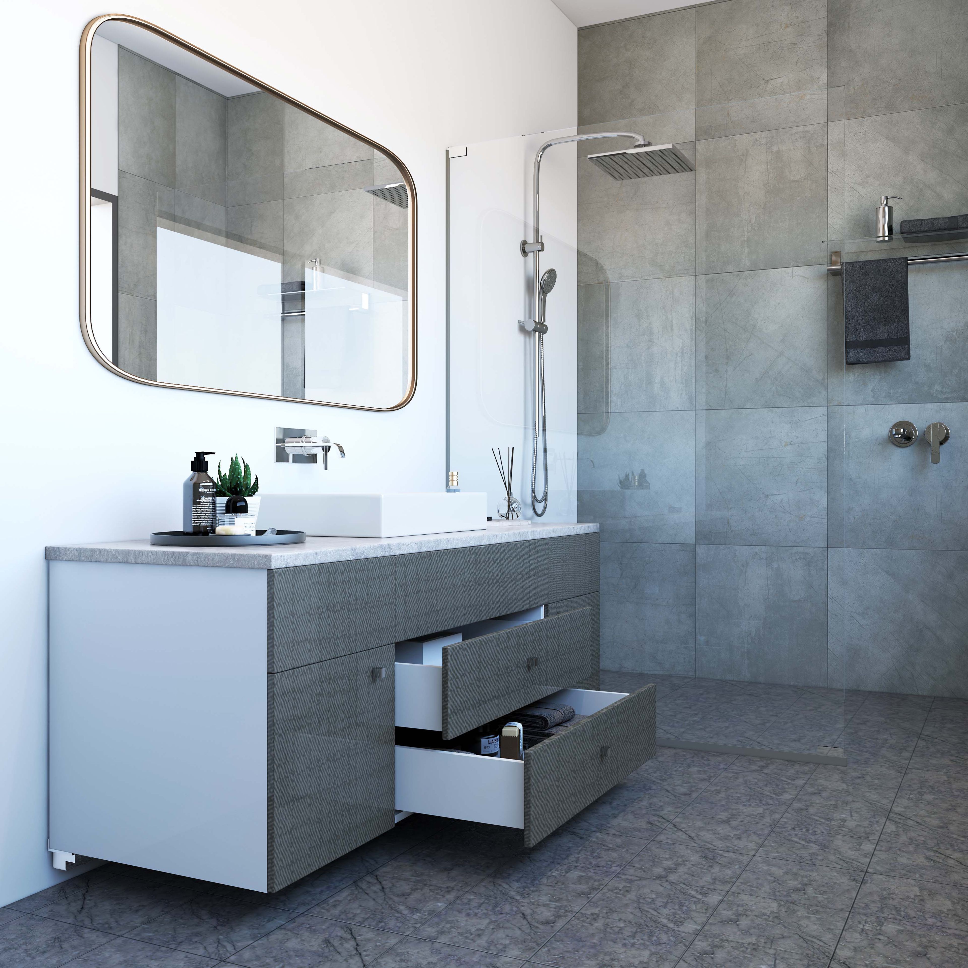 Grey Ceramic Glossy Bathroom Tile Design
