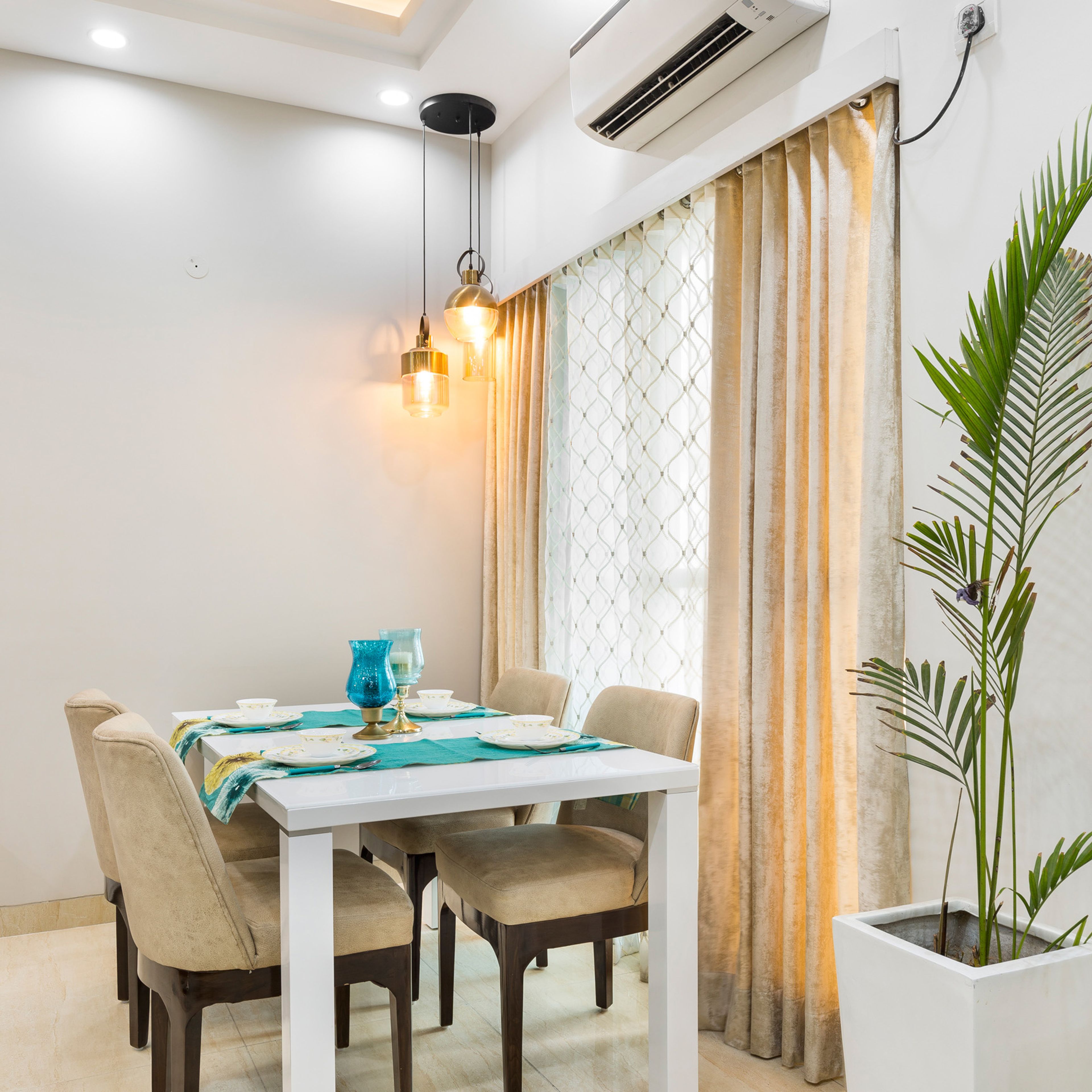 4-Seater Dining Room With A Neutral Colour Palette - Livspace