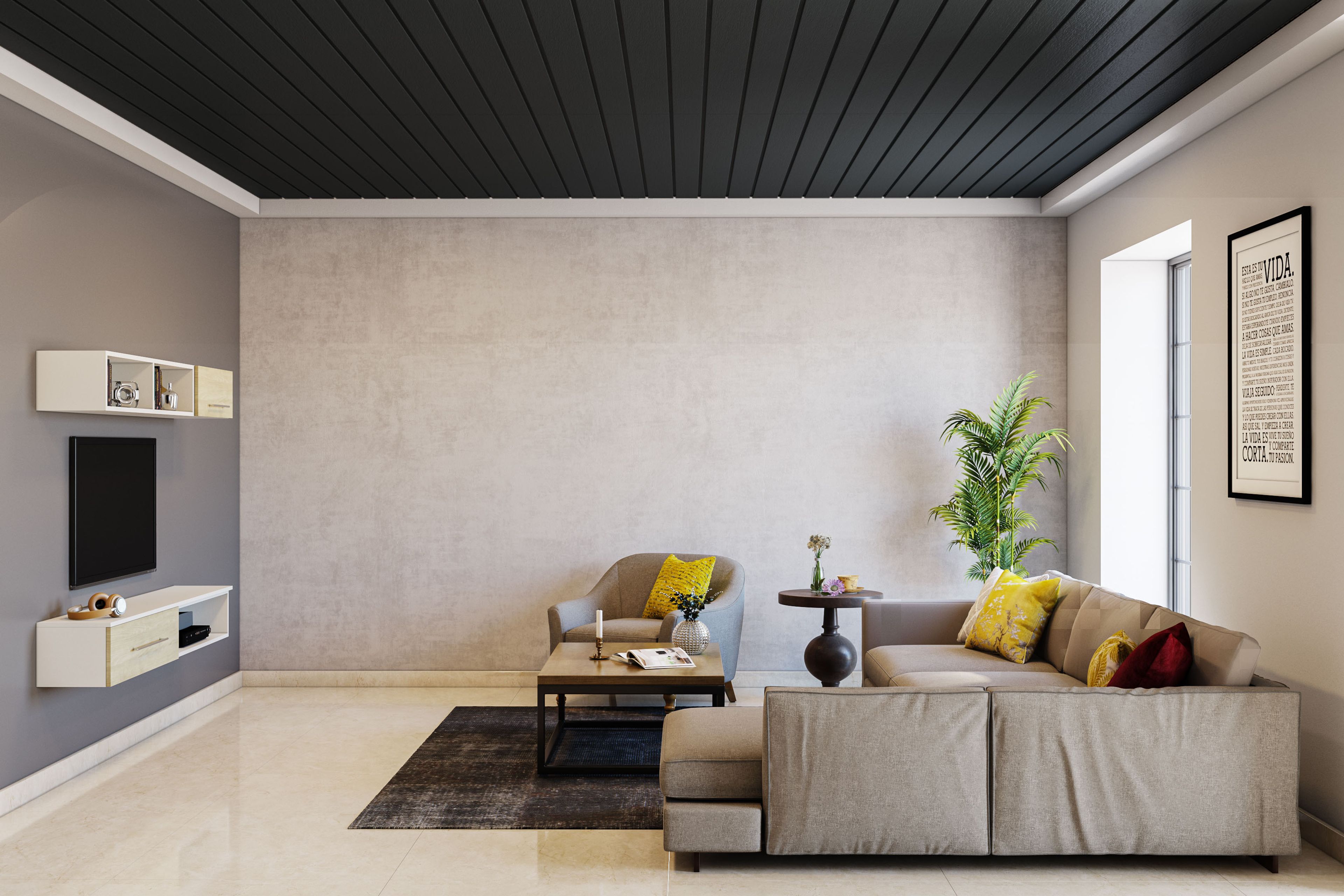 Wooden Rectangular False Ceiling Design - Livspace