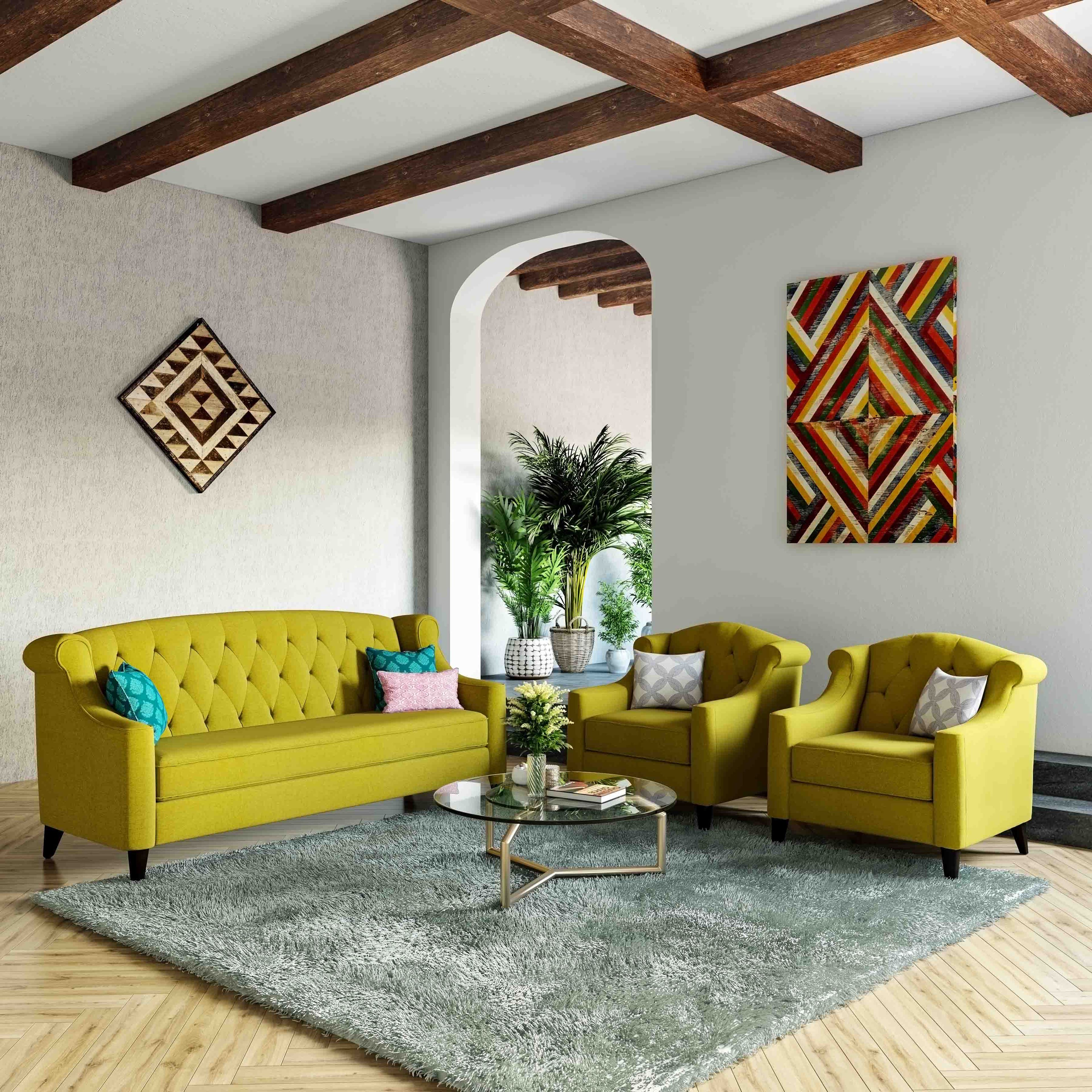 Single-Layered False Ceiling Design With Wooden Panels - Livspace