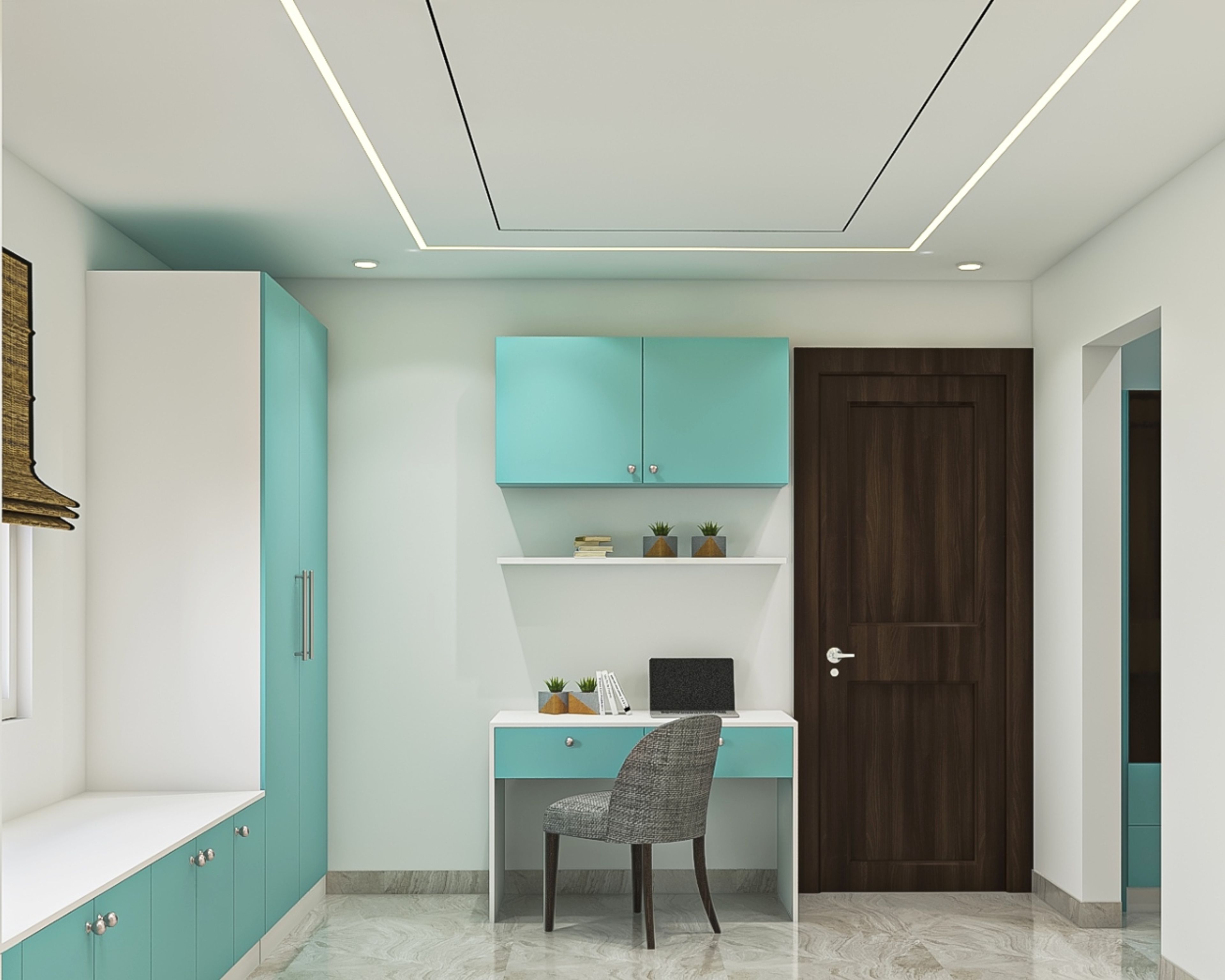 Modern Single-Layered False Ceiling Design With Profile And Recessed Lighting