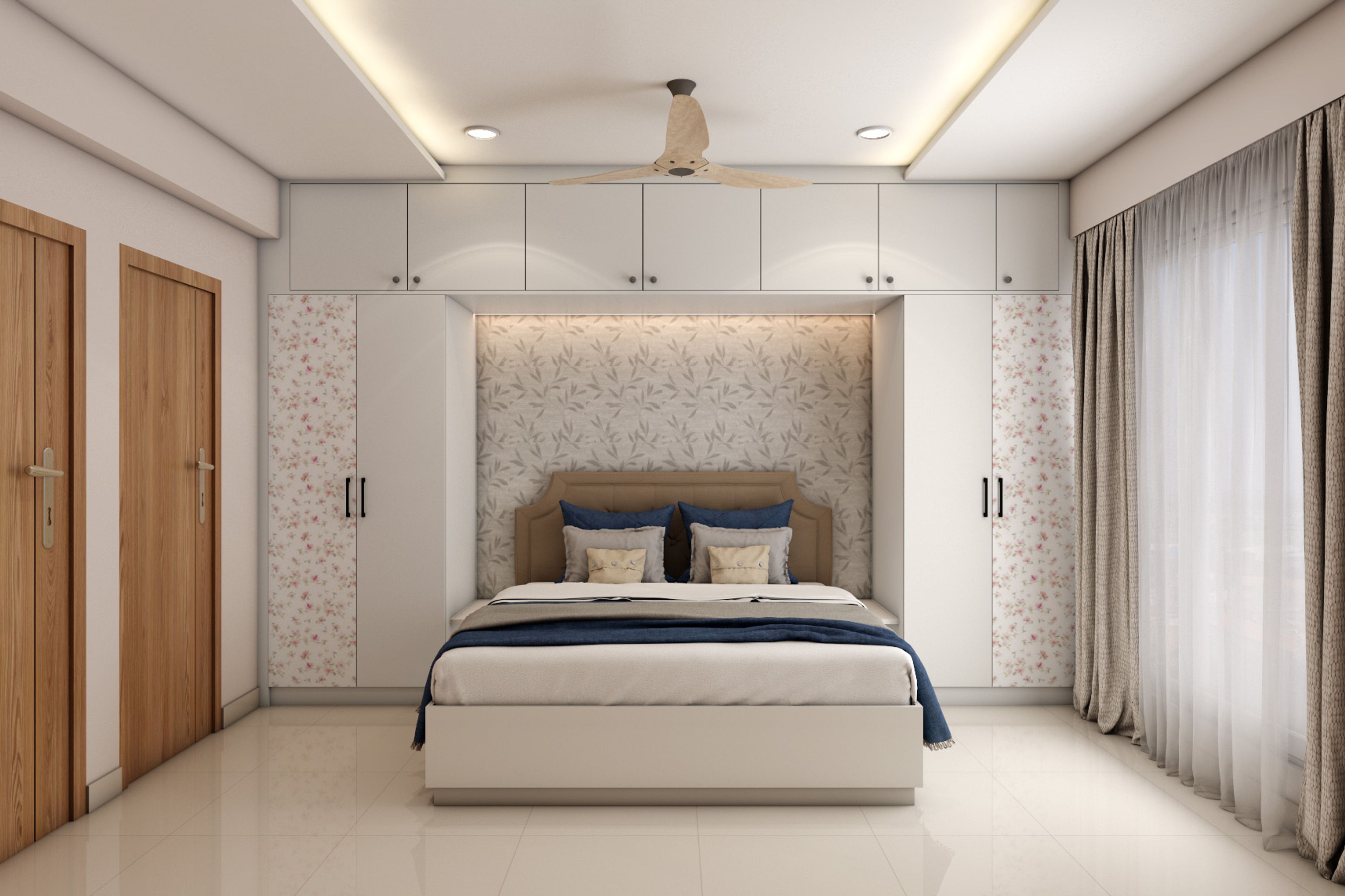 12X9 Ft Single-Layered False Ceiling Design For Bedroom - Livspace