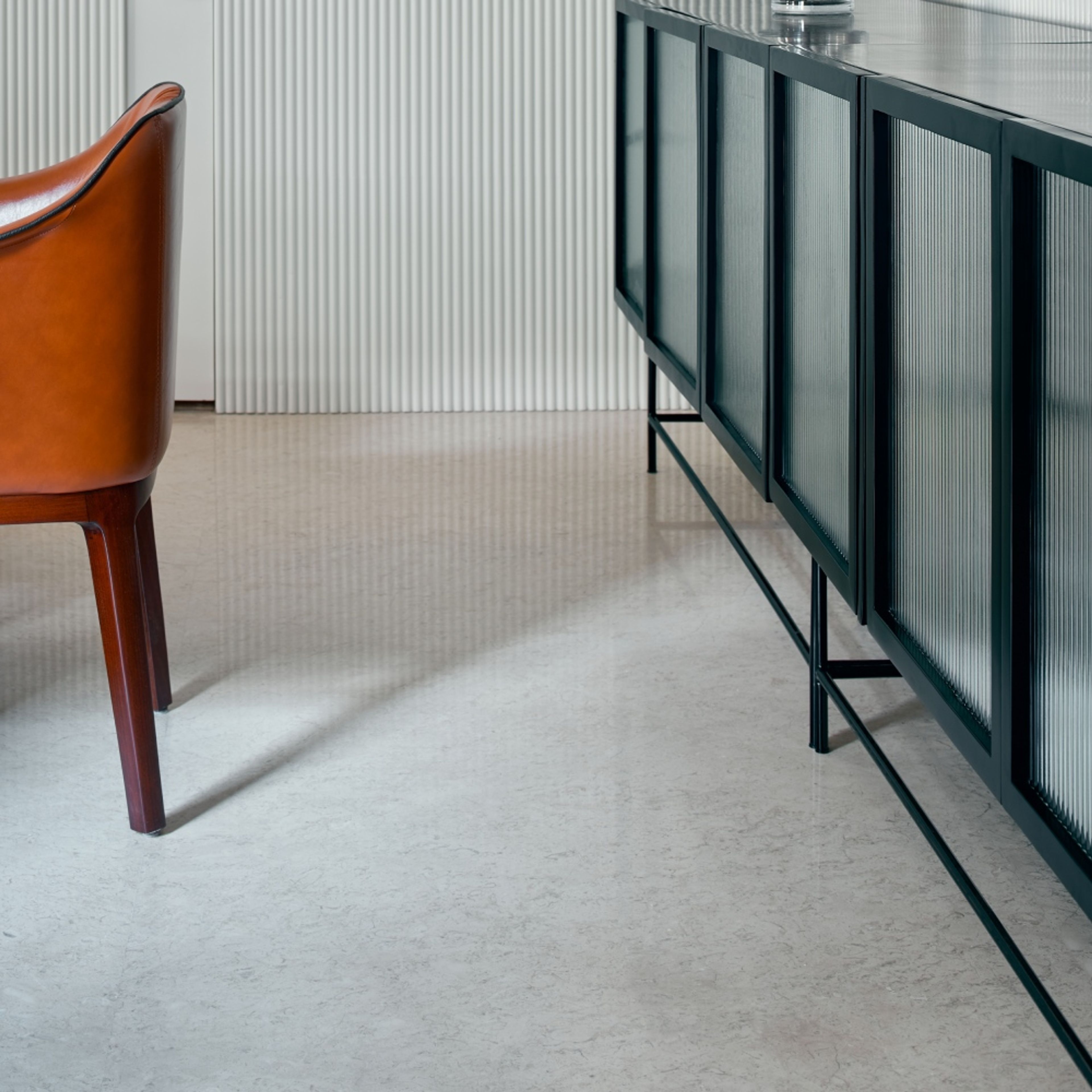 Glossy White Flooring Design With Rectangular Tiles - Livspace