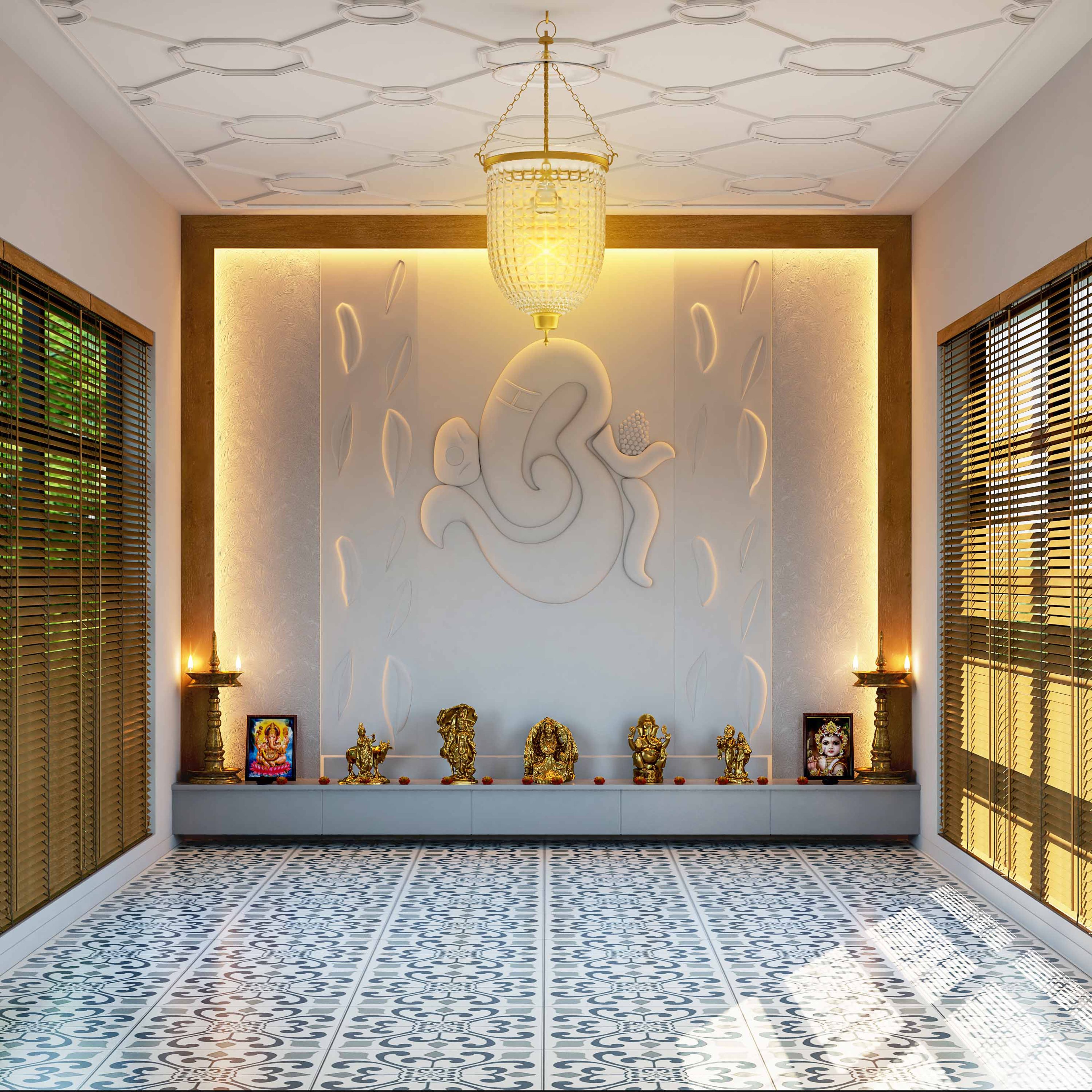 Vintage Square White And Blue Flooring Design