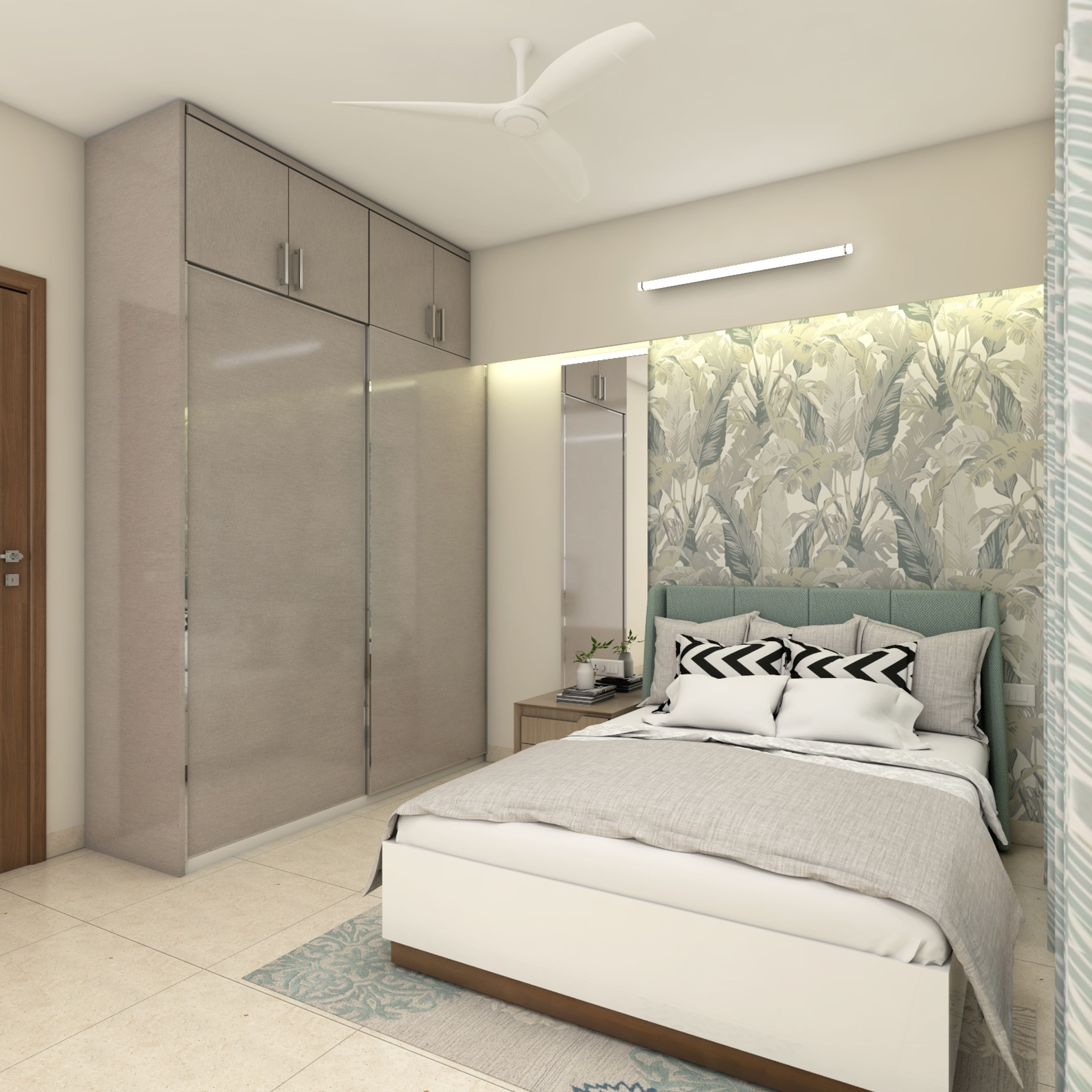 Contemporary Guest Room Design With Pastel Green And Grey Themes