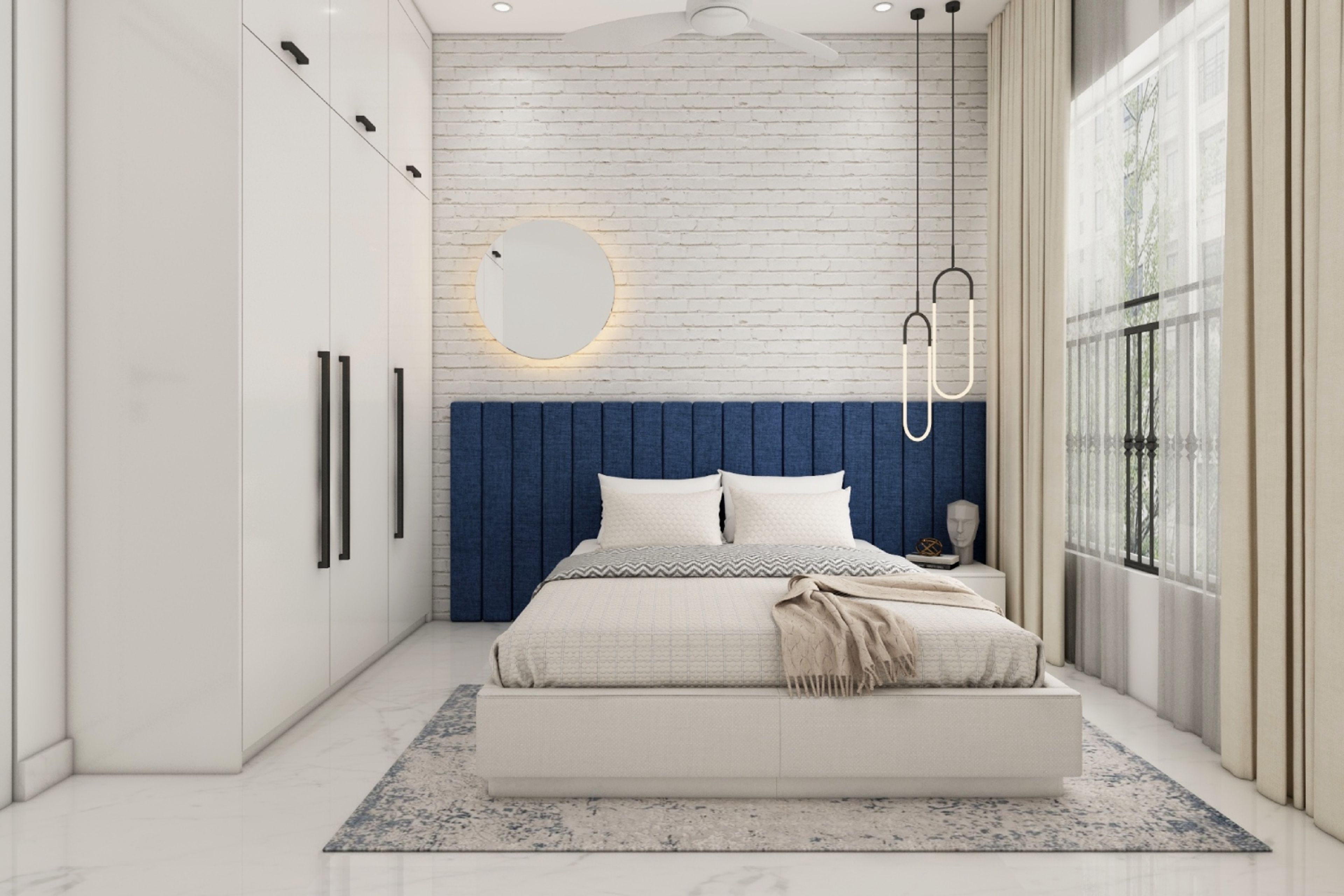 Modern Guest Room Design With A White Double Bed And Side Table