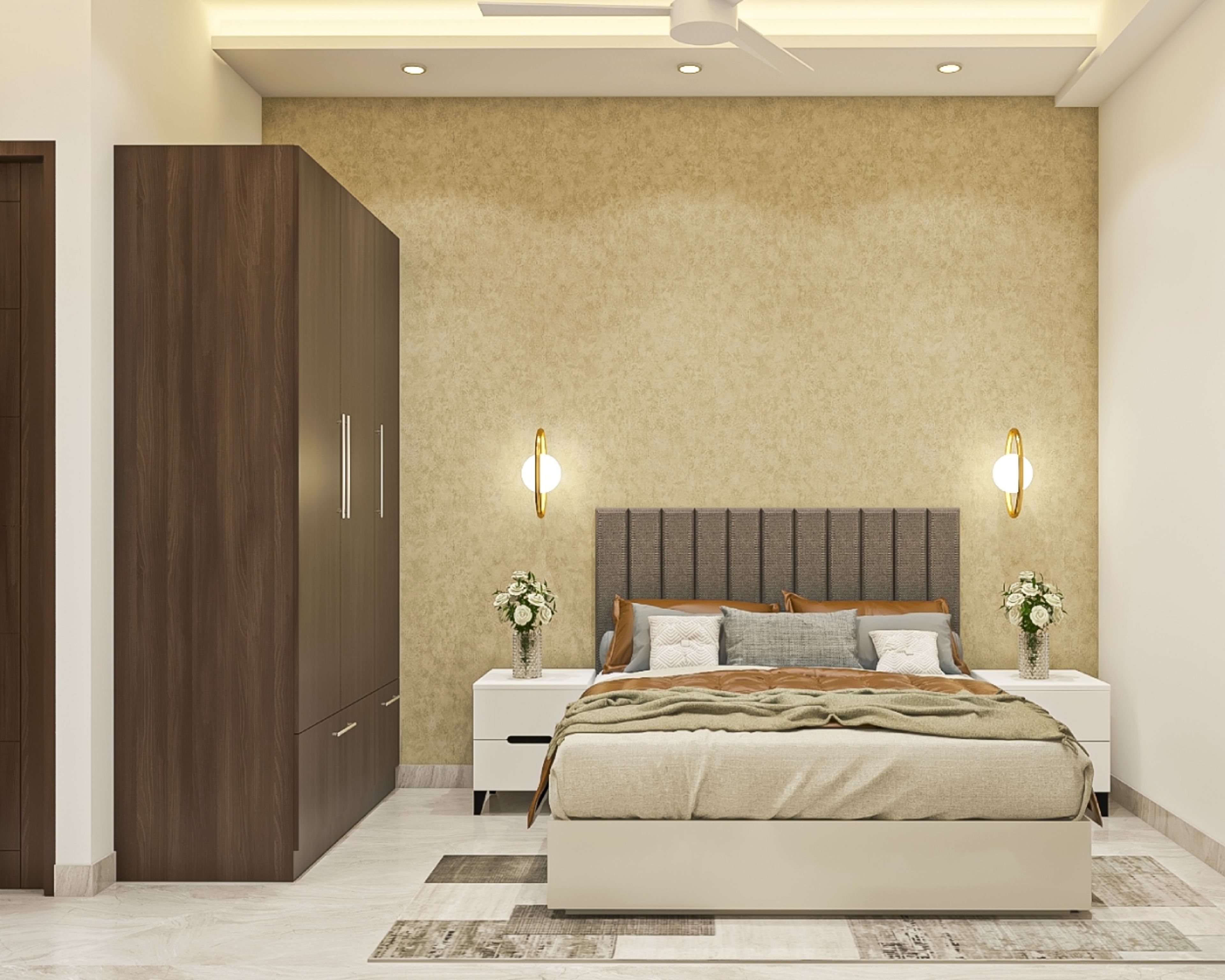 Modern Guest Room Design With A Double Bed And Pendant Lights