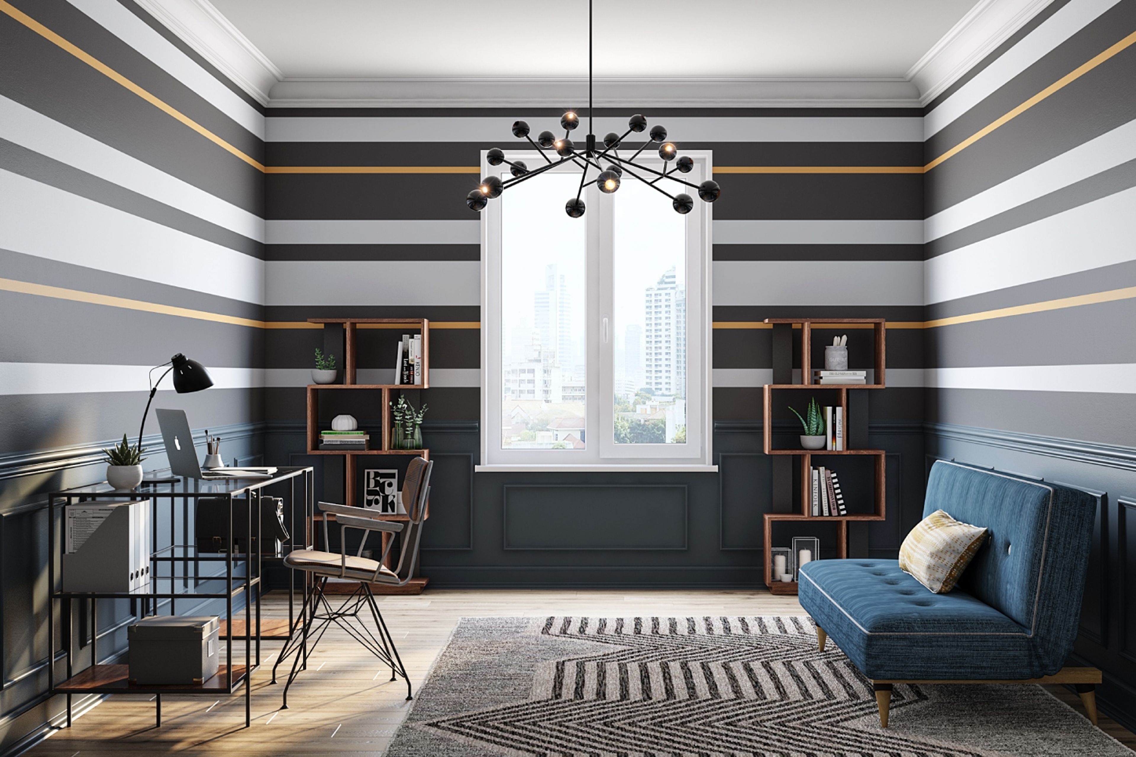 Industrial Home Office With Transparent Study Table