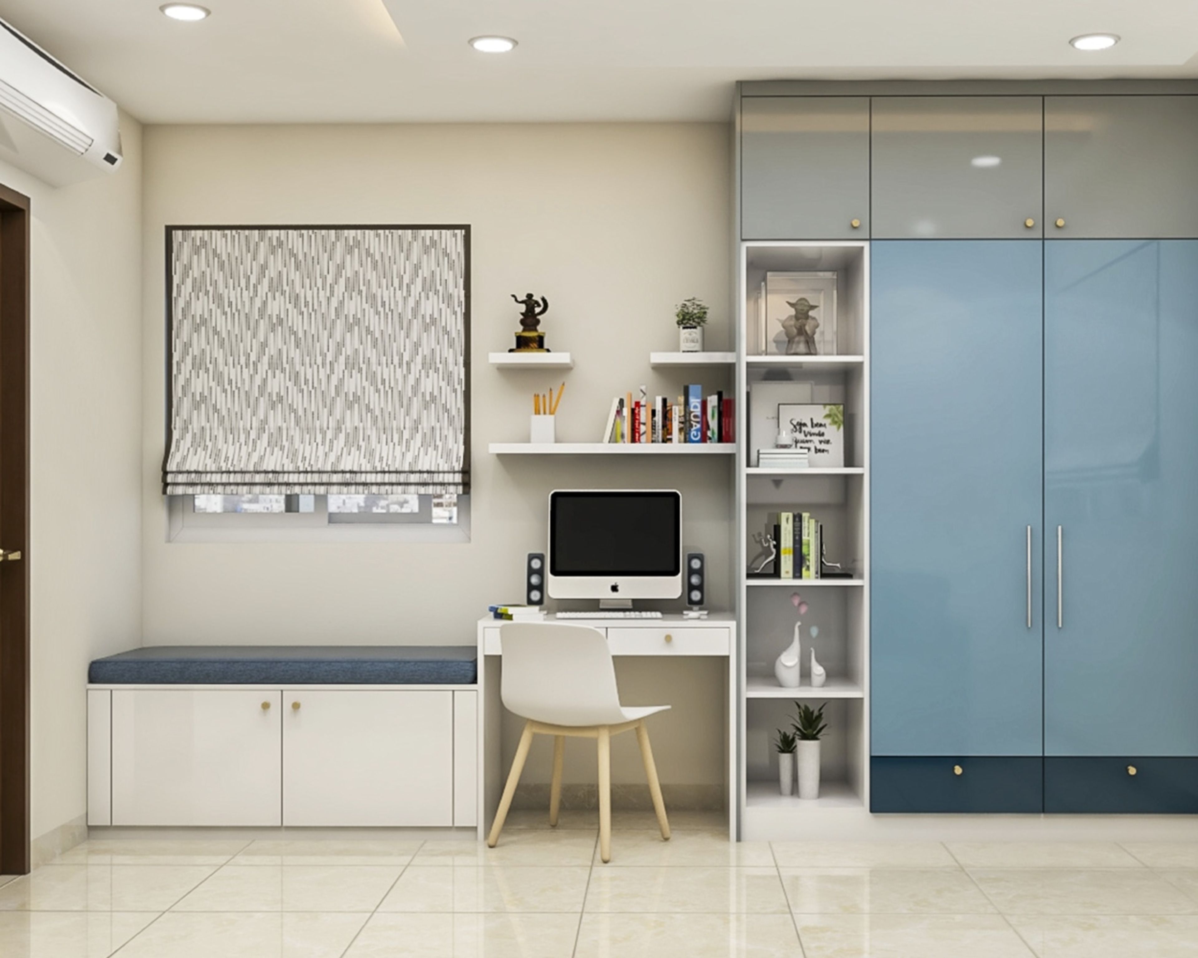 Modern Home Office Design With A White Table And Drawer Storage