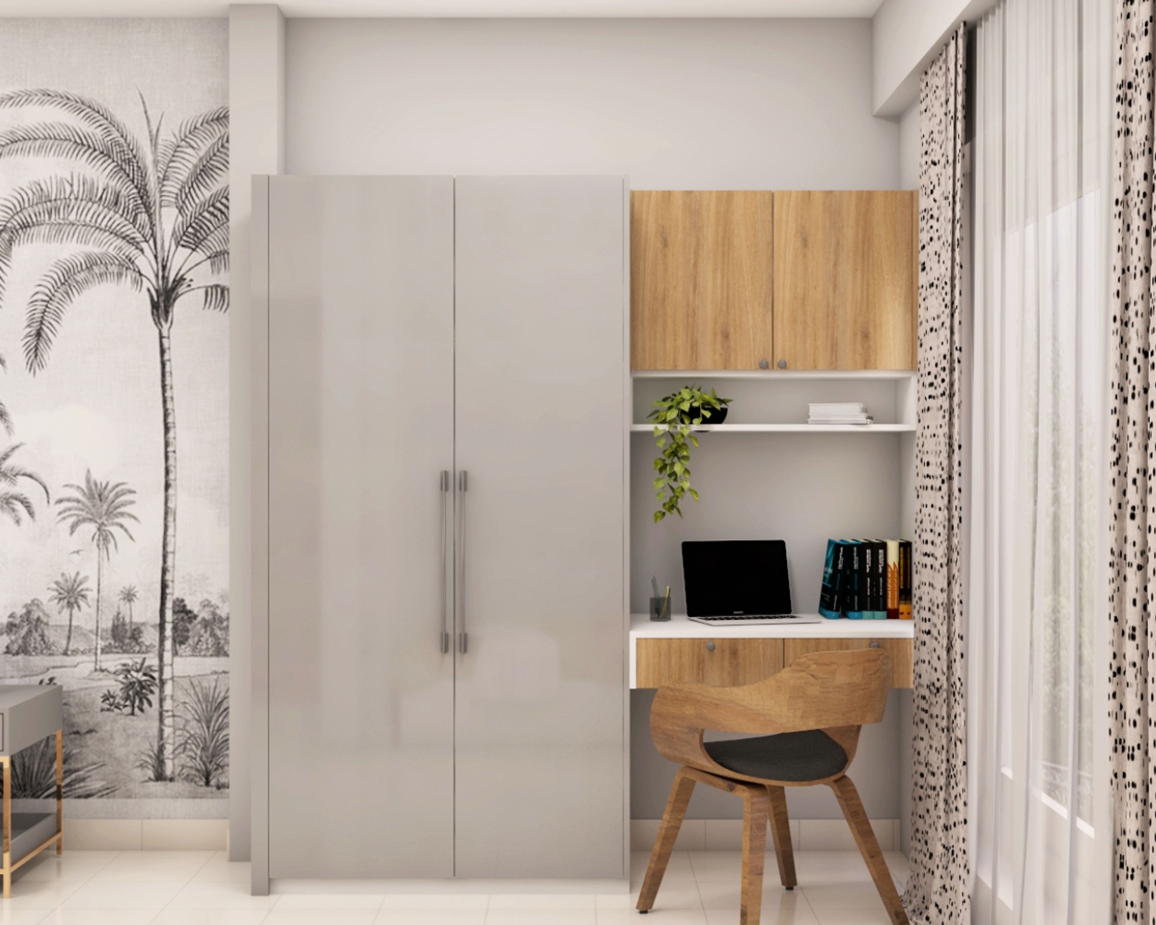 Modern Home Office Design With Overhead Swing Storage