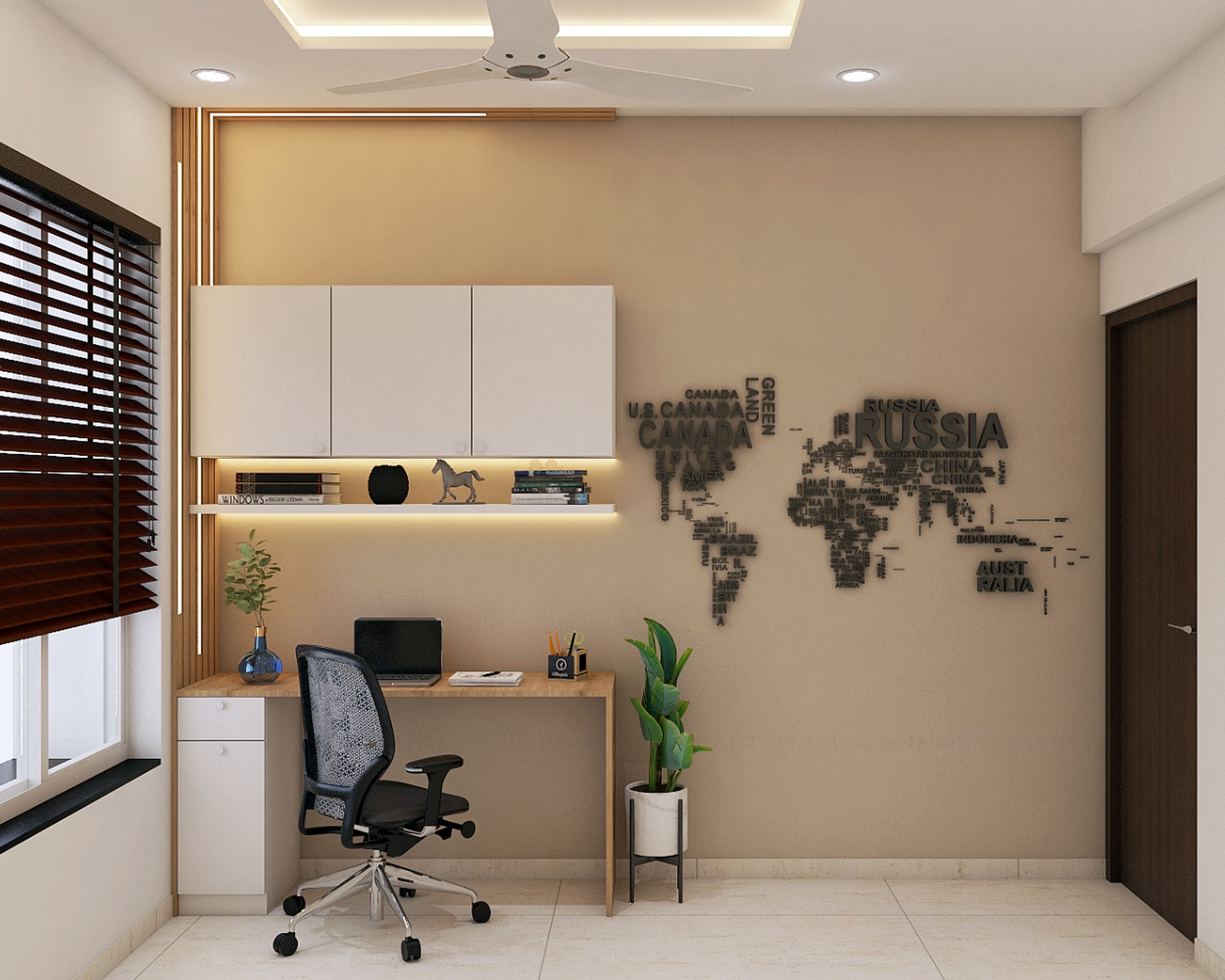 Modern Home Office Design With A Black Height-Adjustable Chair