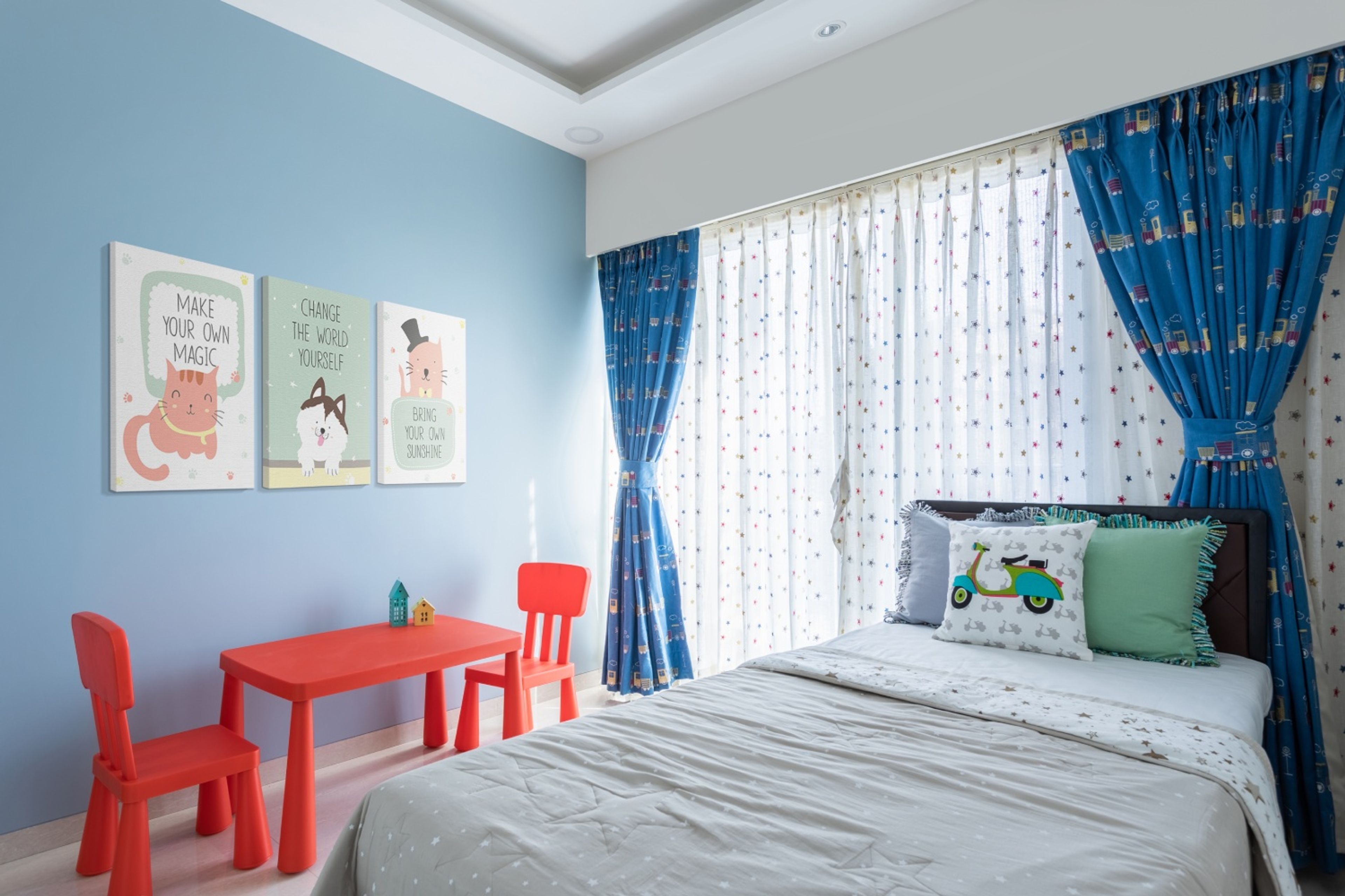Modern Boys Room Design With A Single Cot With Storage