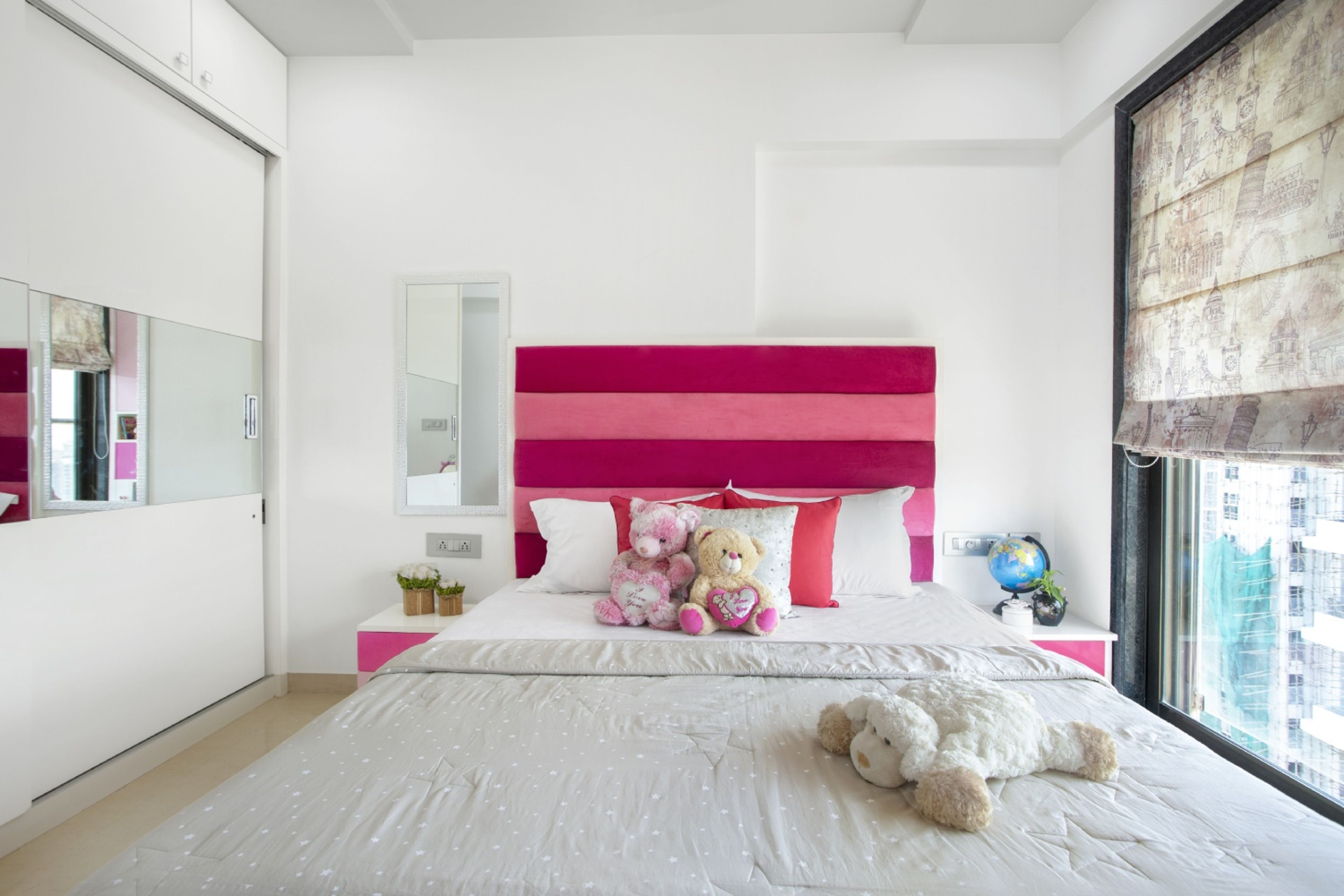 Modern Kids Room Design For Girls With A White Queen Size Bed