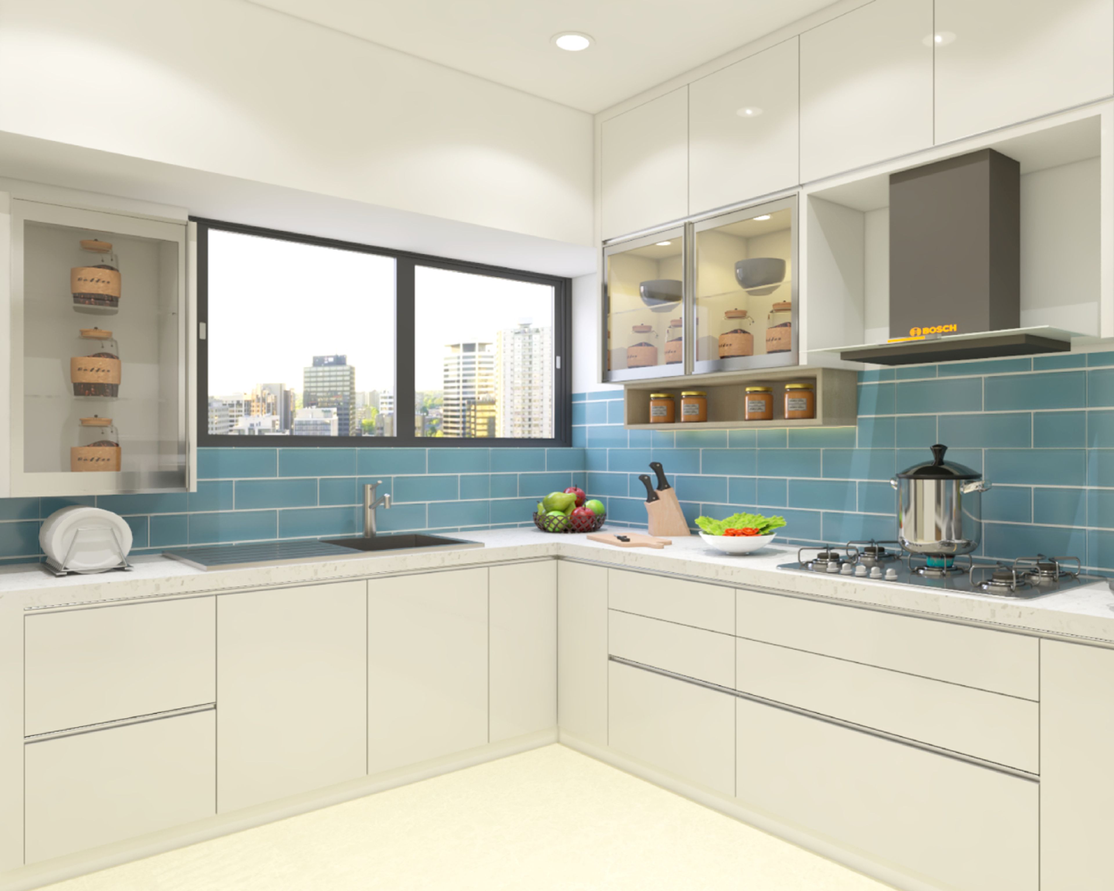 Contemporary L-Shaped Kitchen Design With a Corian Countertop