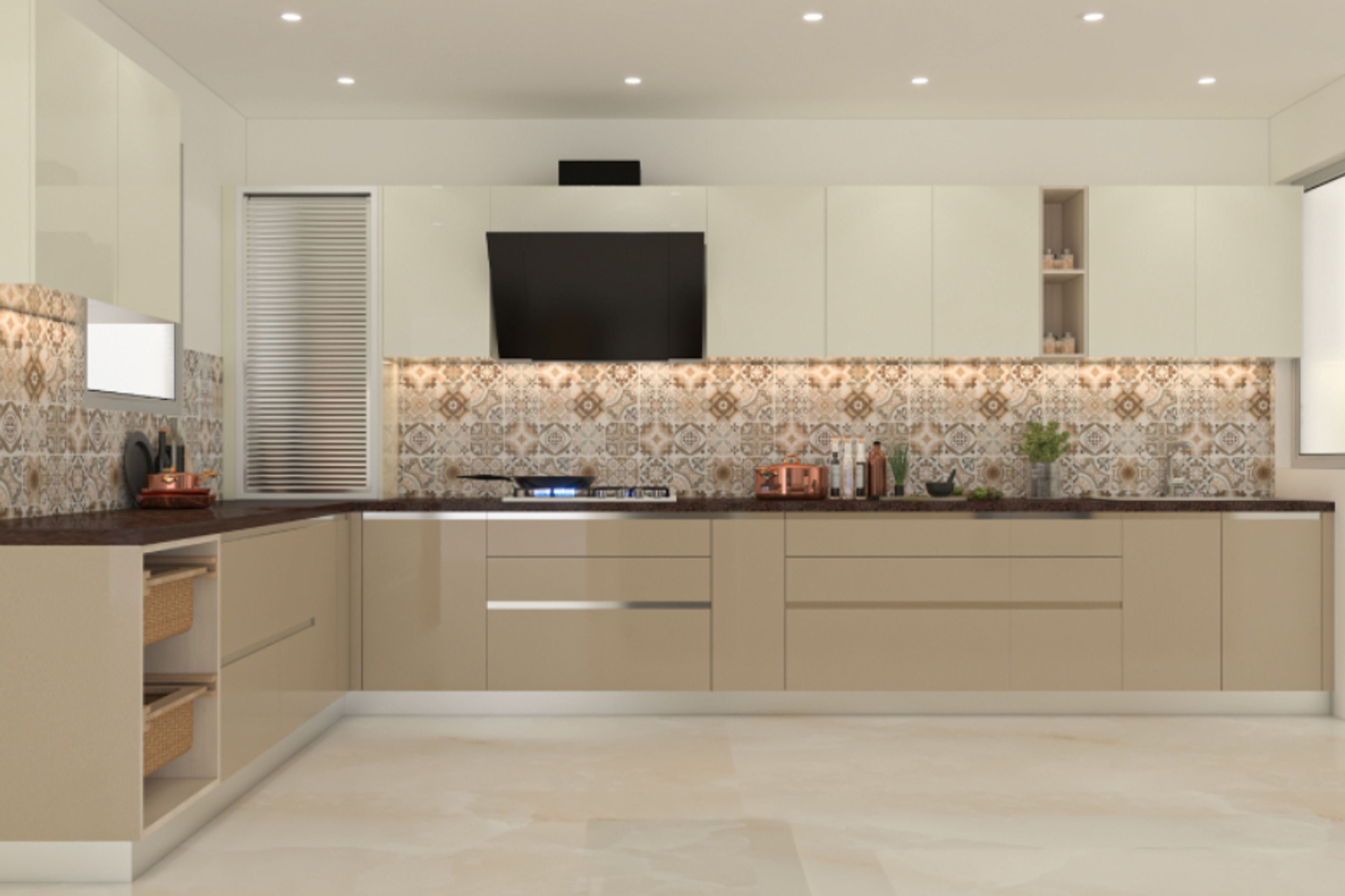 Modern L-Shaped Kitchen Design With A Granite Countertop