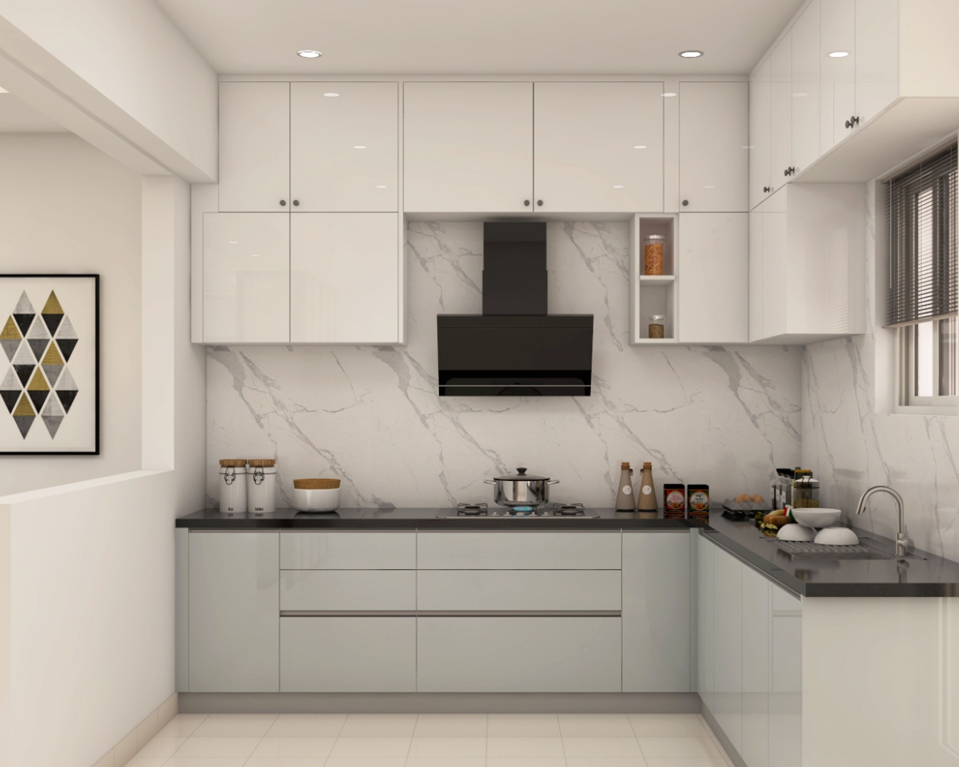 Contemporary L-Shaped Kitchen Design With Open Shelves