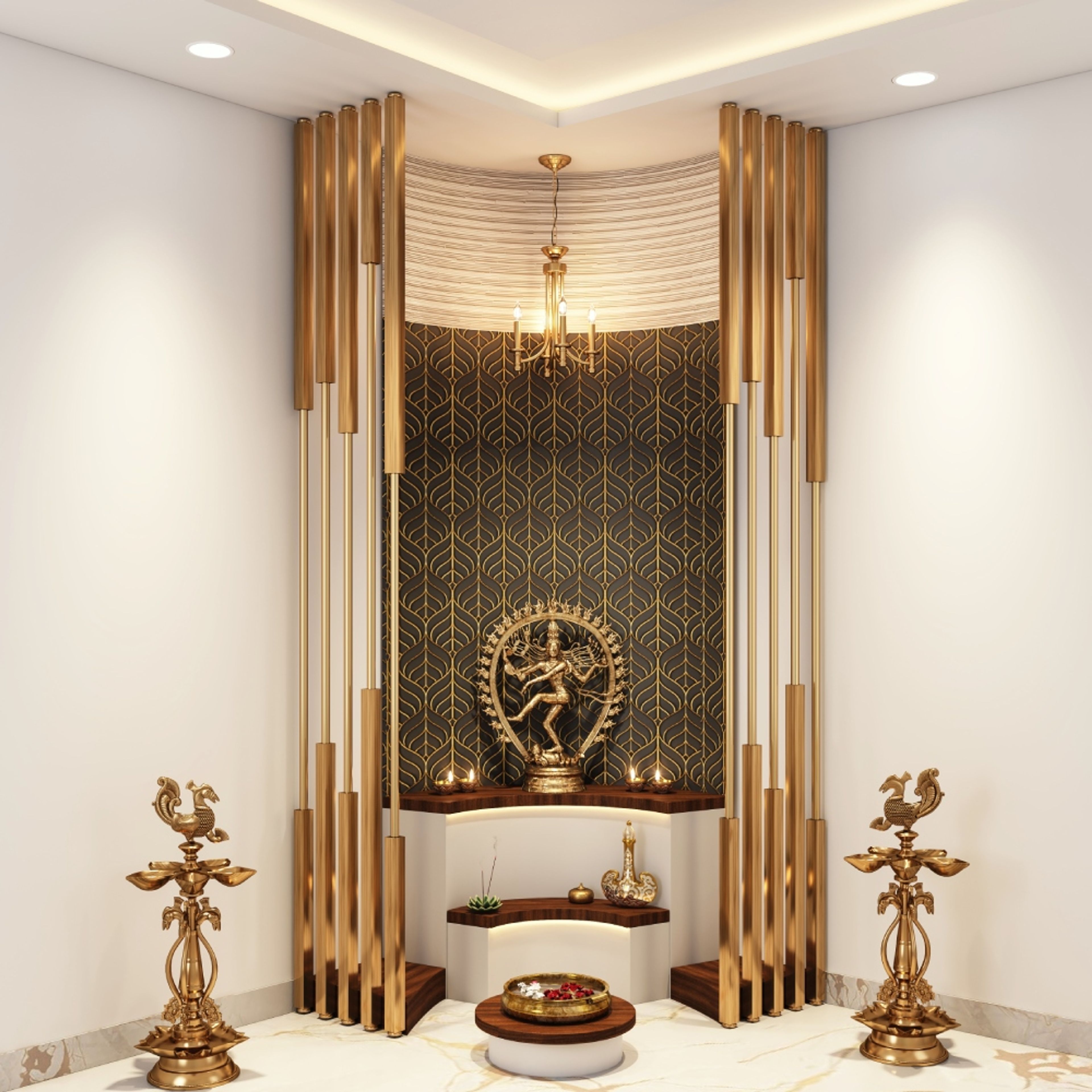 Contemporary Frosty White Floor-Mounted Mandir Design