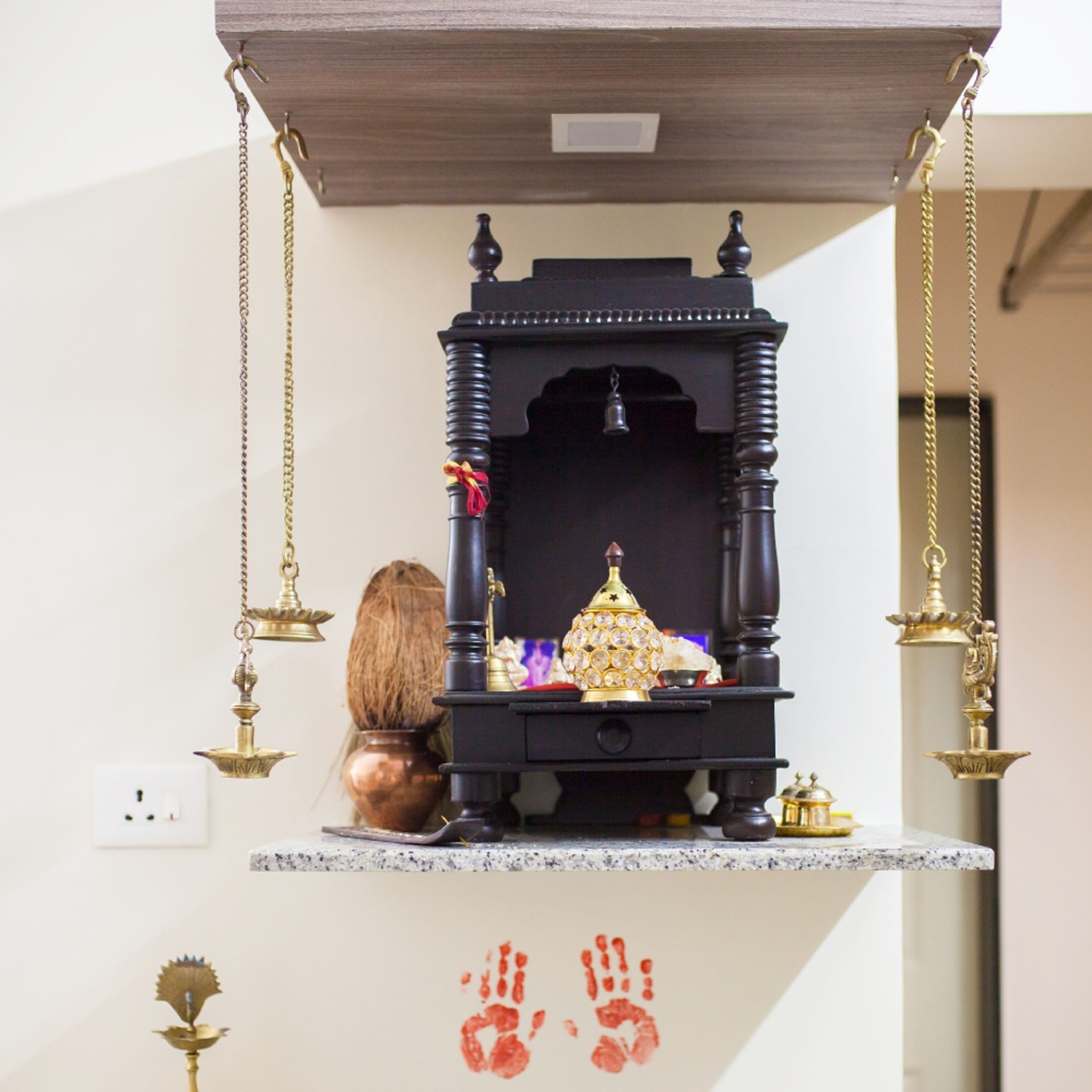 Traditional Brown Wall-Mounted Mandir Design