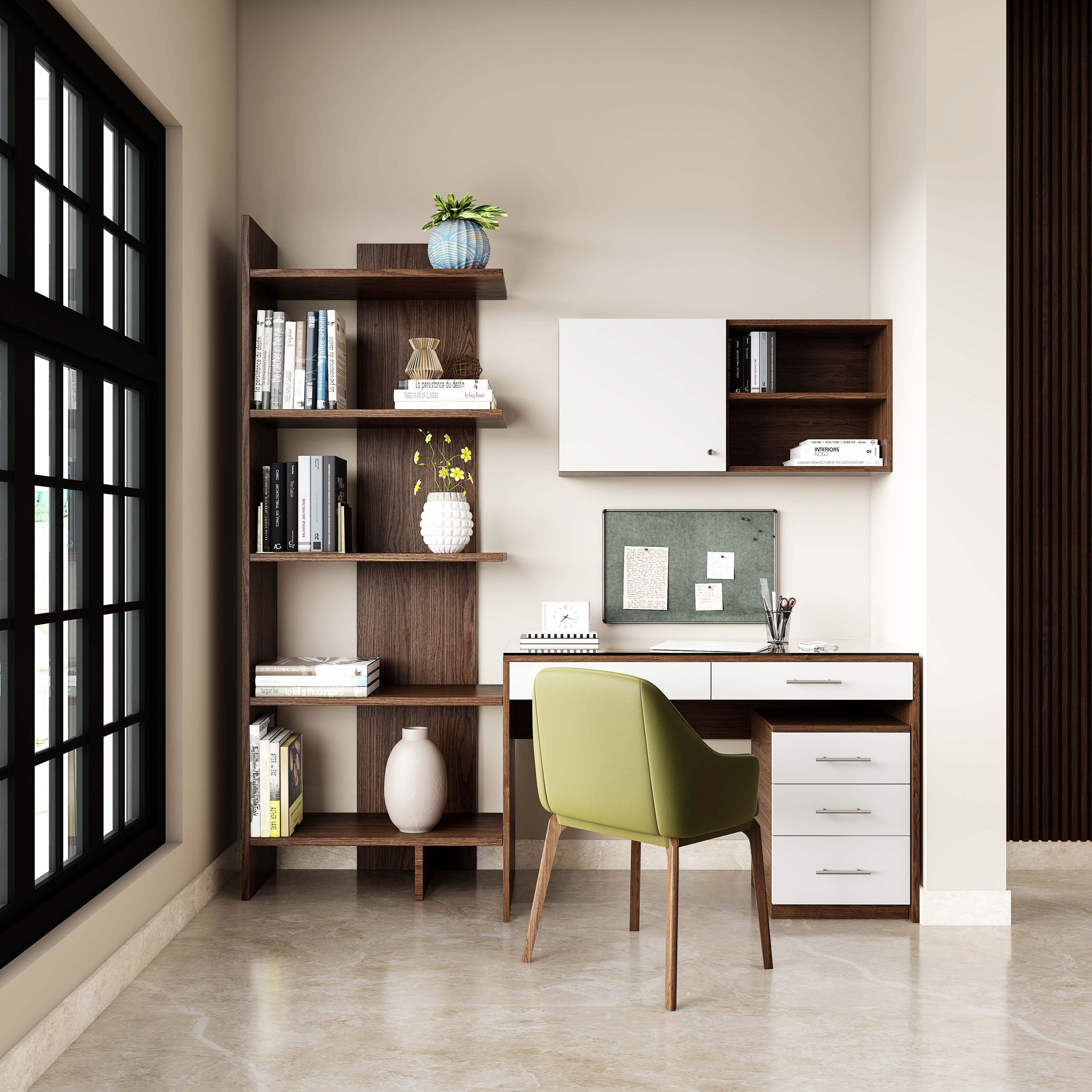 Classic Study Room Desig In Frosty White And Canadian Walnut Brown