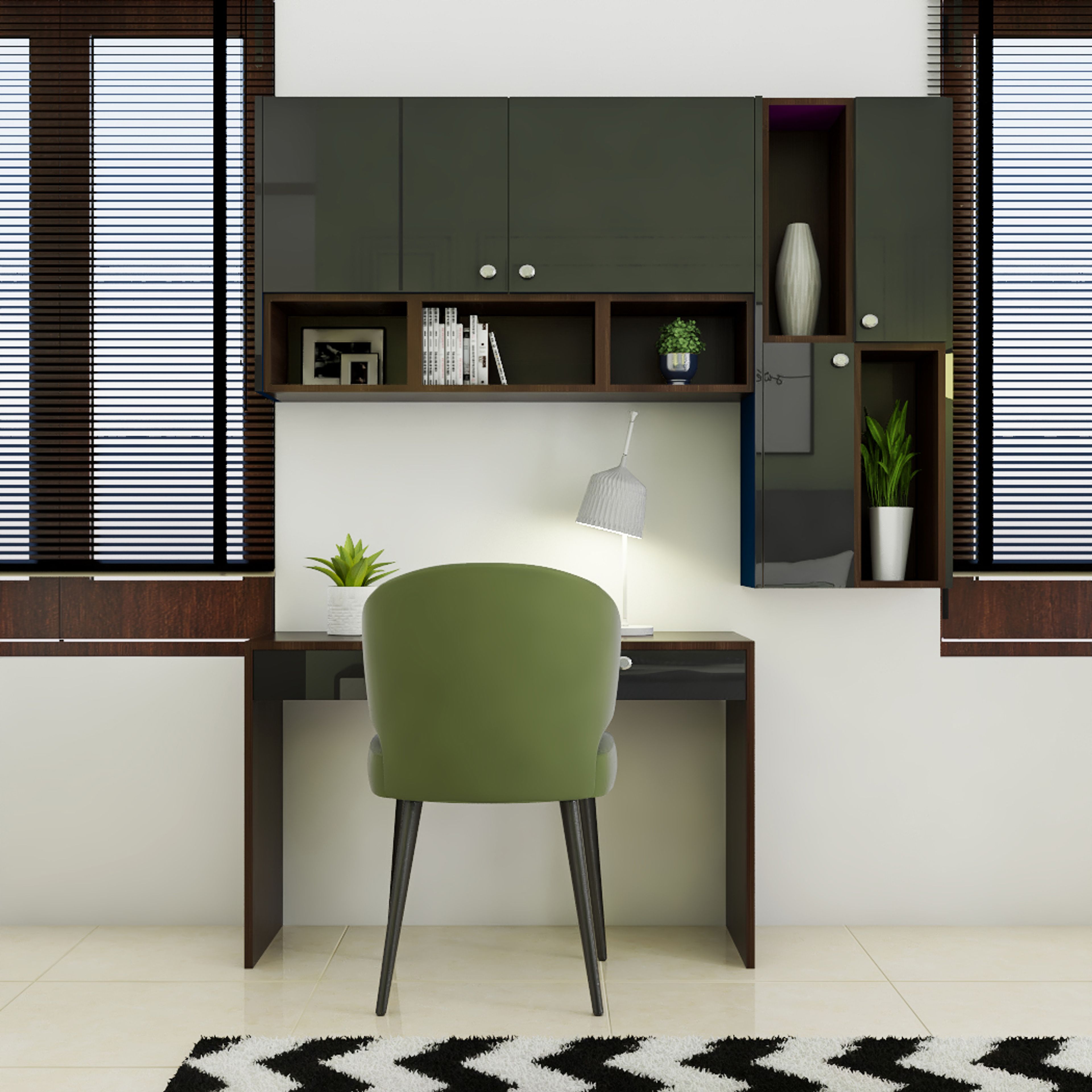 Contemporary Study Room Design With Green Accent Chair