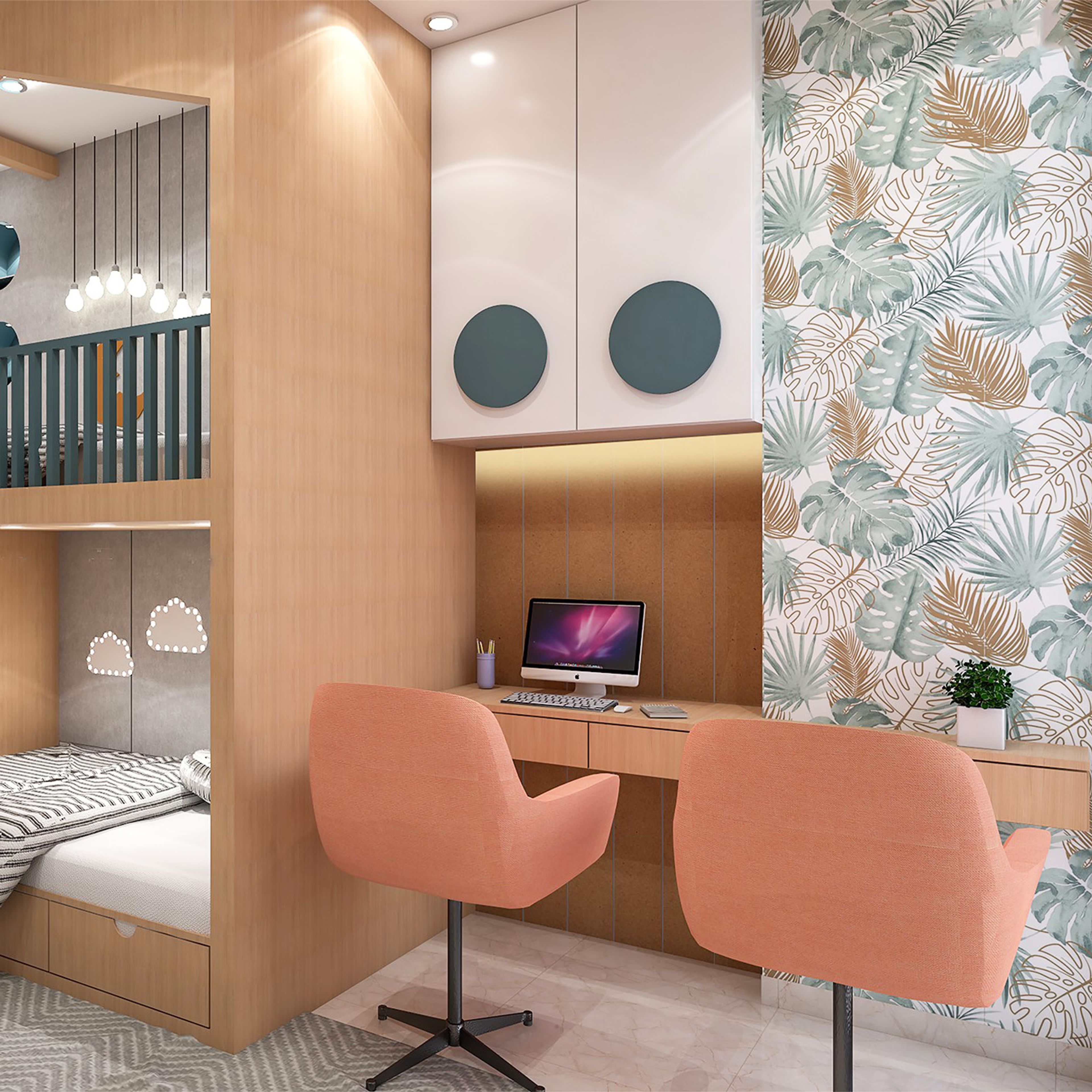 Spacious Minimal Glam Study Room Design - Livspace