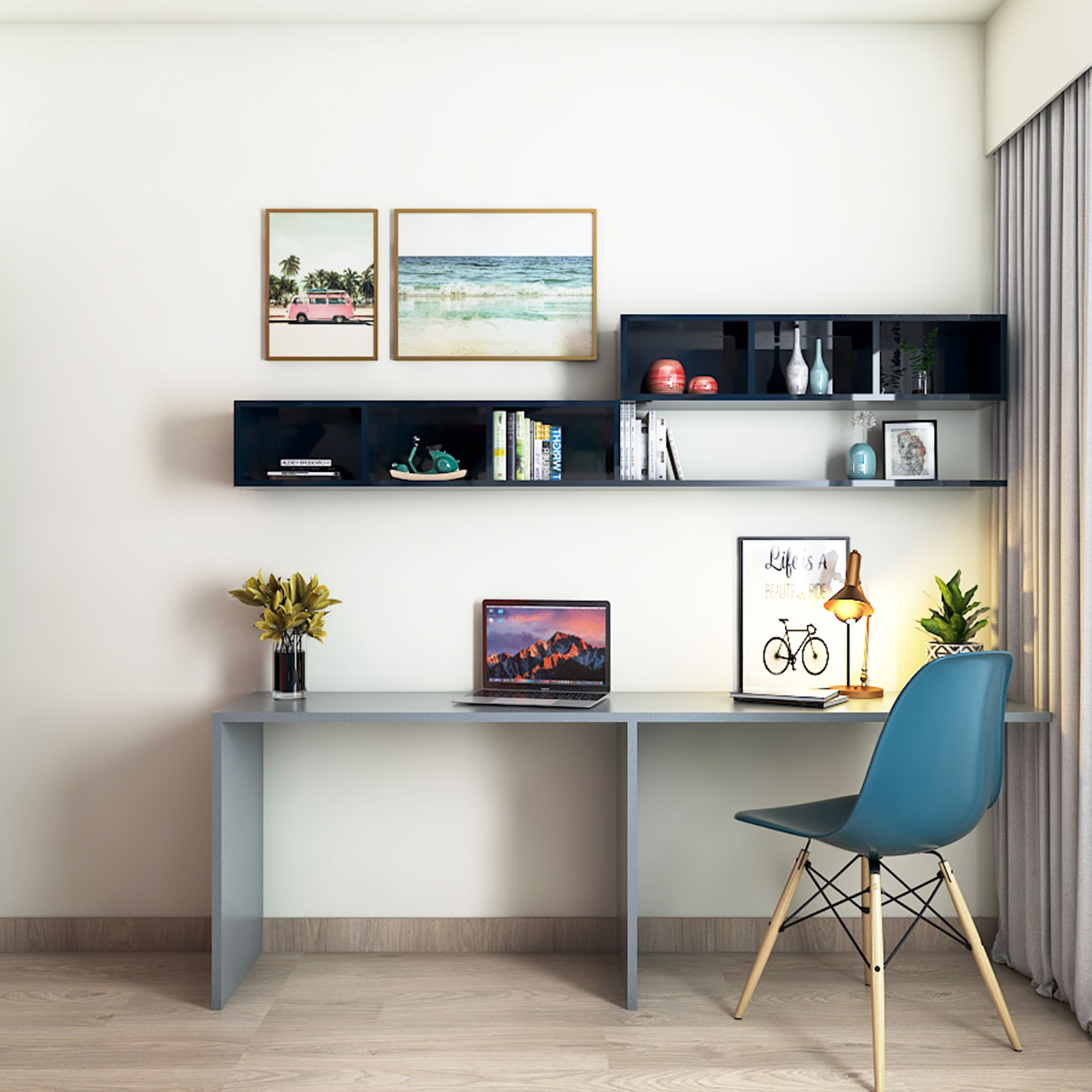 Silver Frost And Shore Blue Study Room Design - Livspace