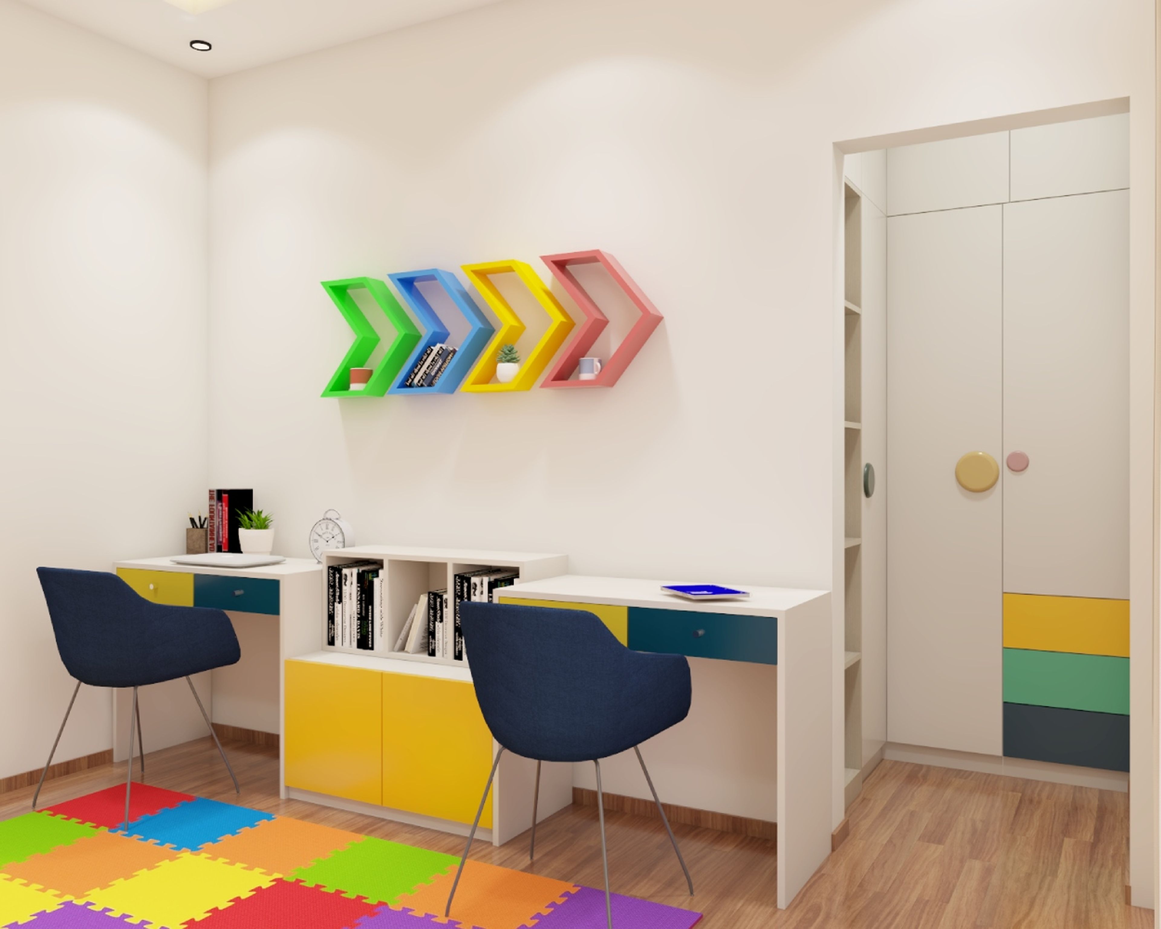 Colourful Study Room Design - Livspace