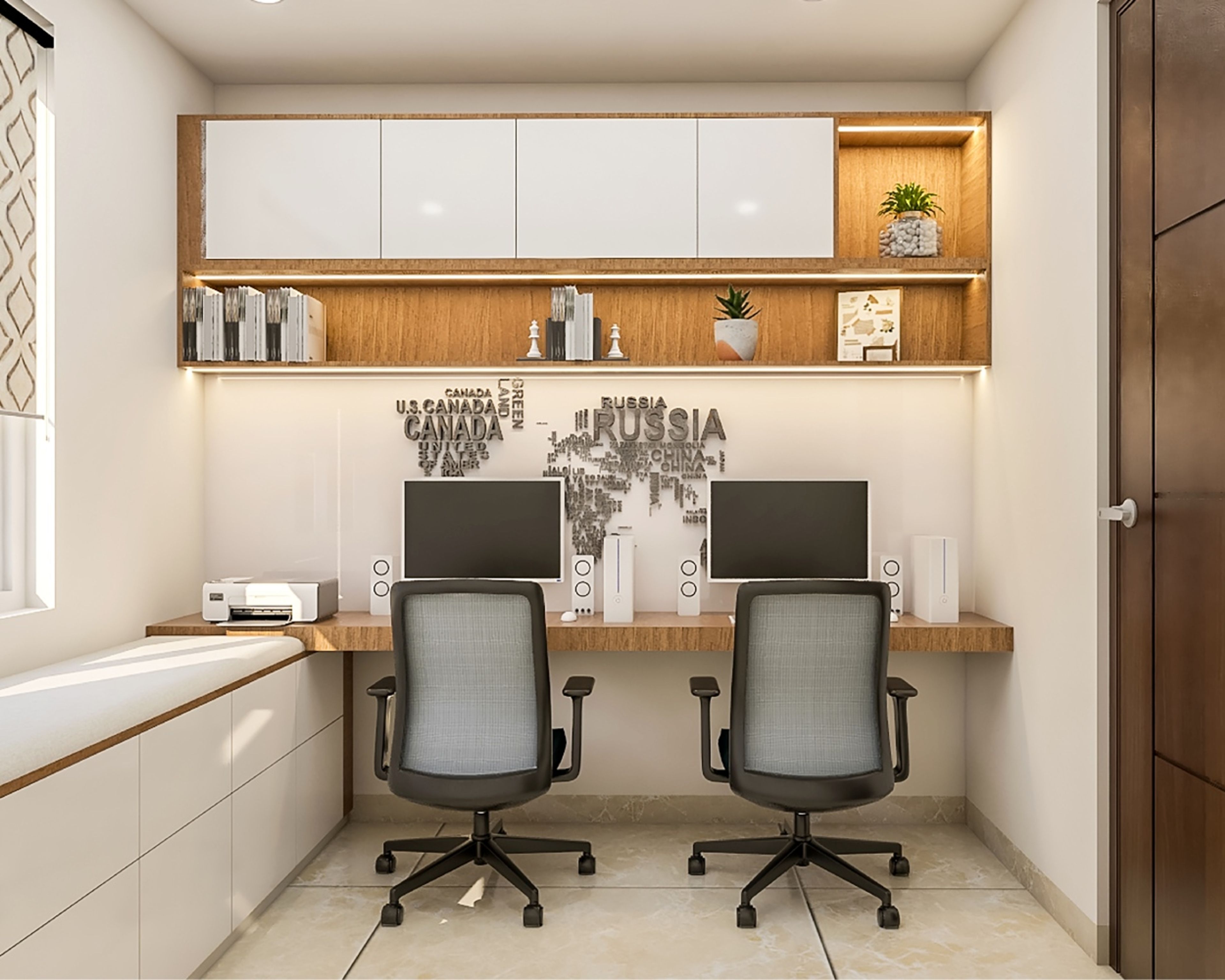 Modern White And Walnut Bronze Study Room Design
