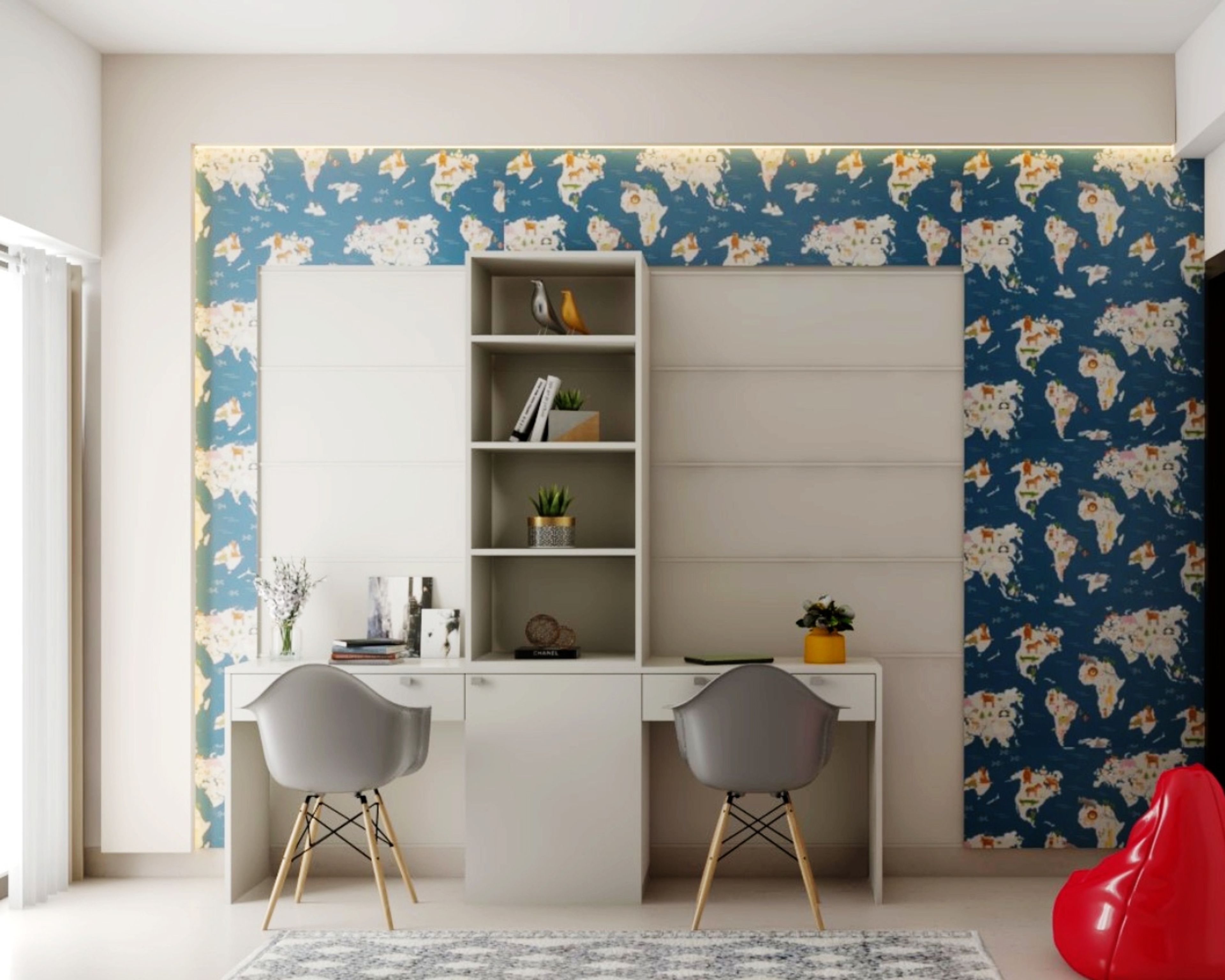 Minimal Study Room Design In Frosty White